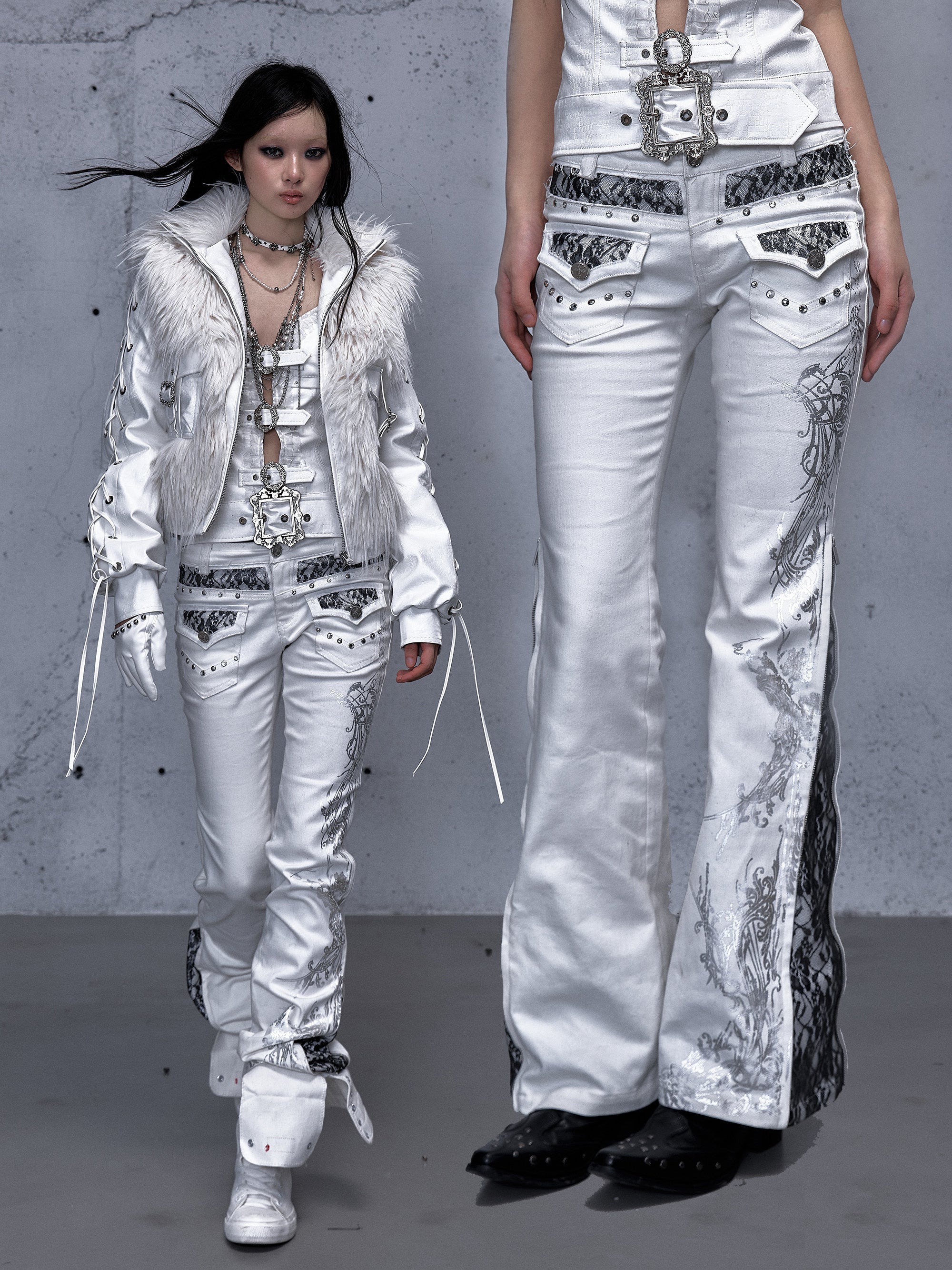 Embroidery Low Rise Straight Denim Jeans