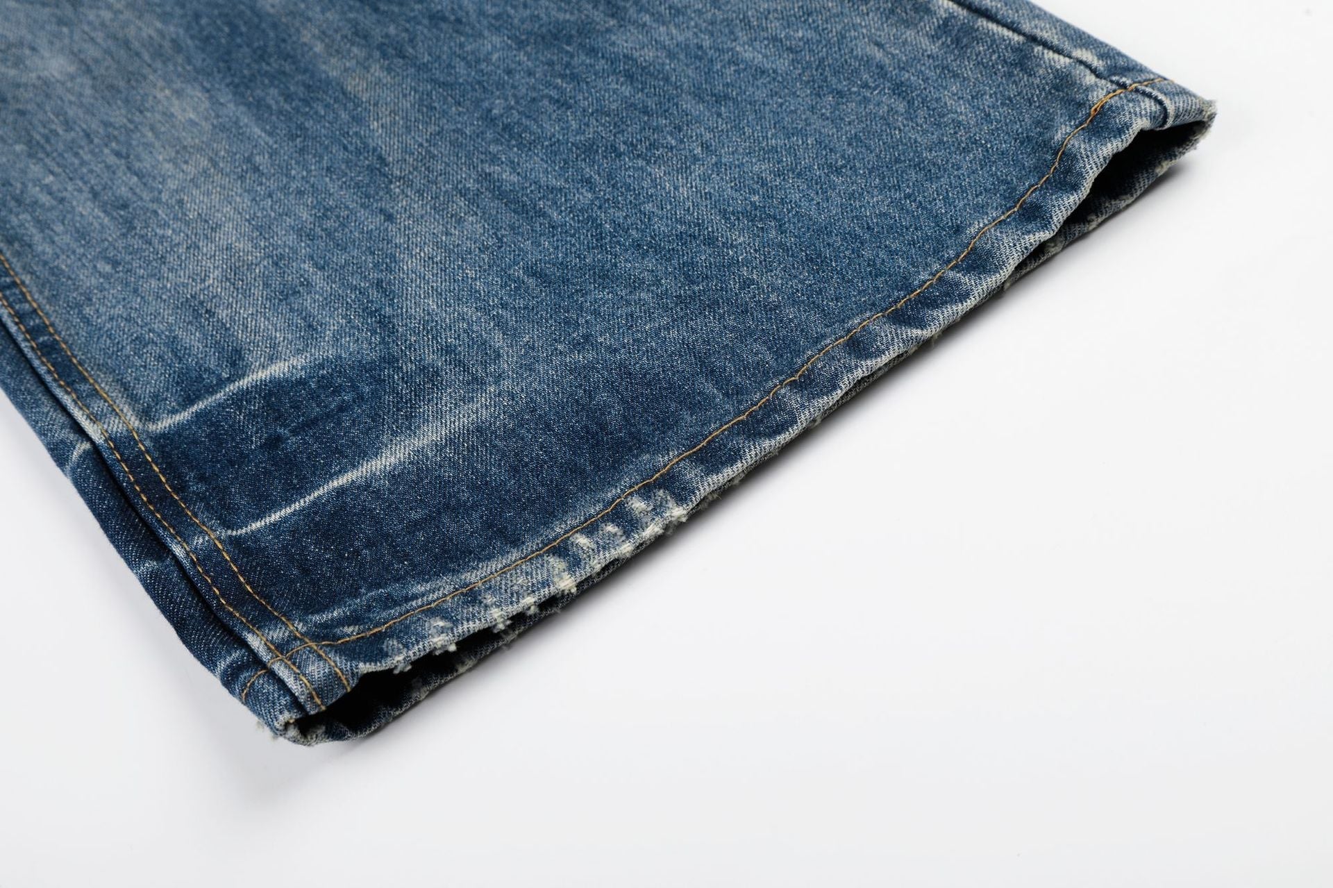 Washed Whisker Damage Wide Leg Denim Jeans