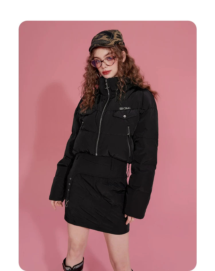 Ensemble veste courte légère en duvet de canard blanc et jupe