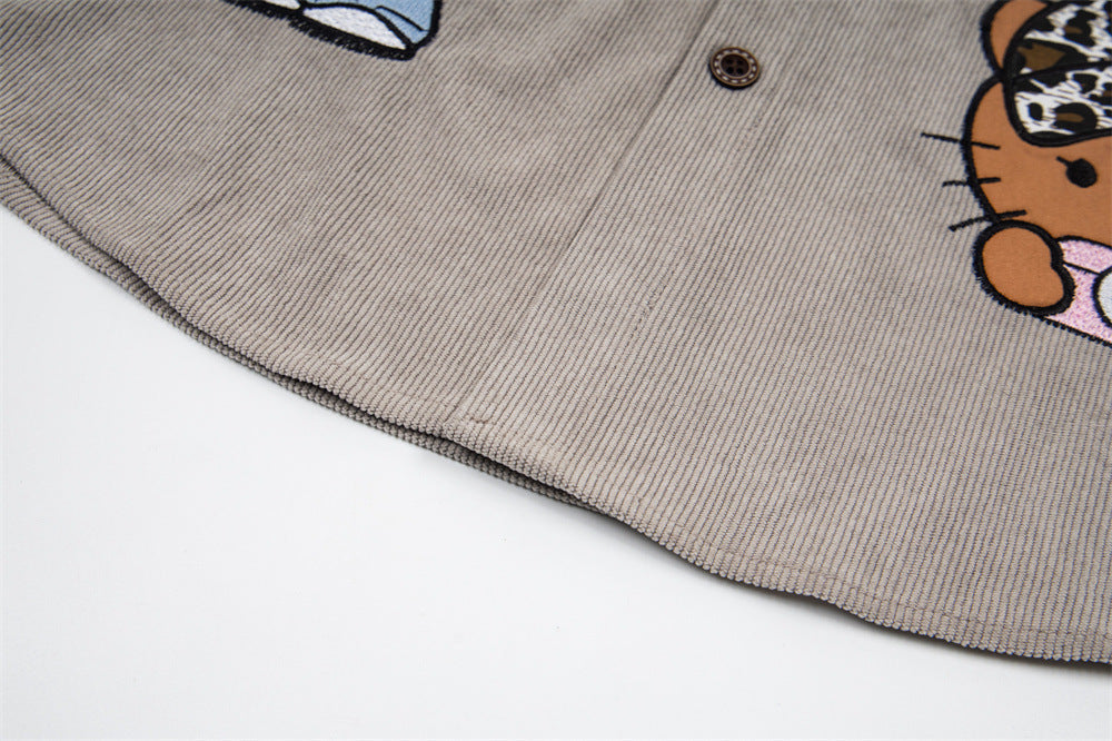 Besticktes Button-up-Hemd mit Leopardenmuster