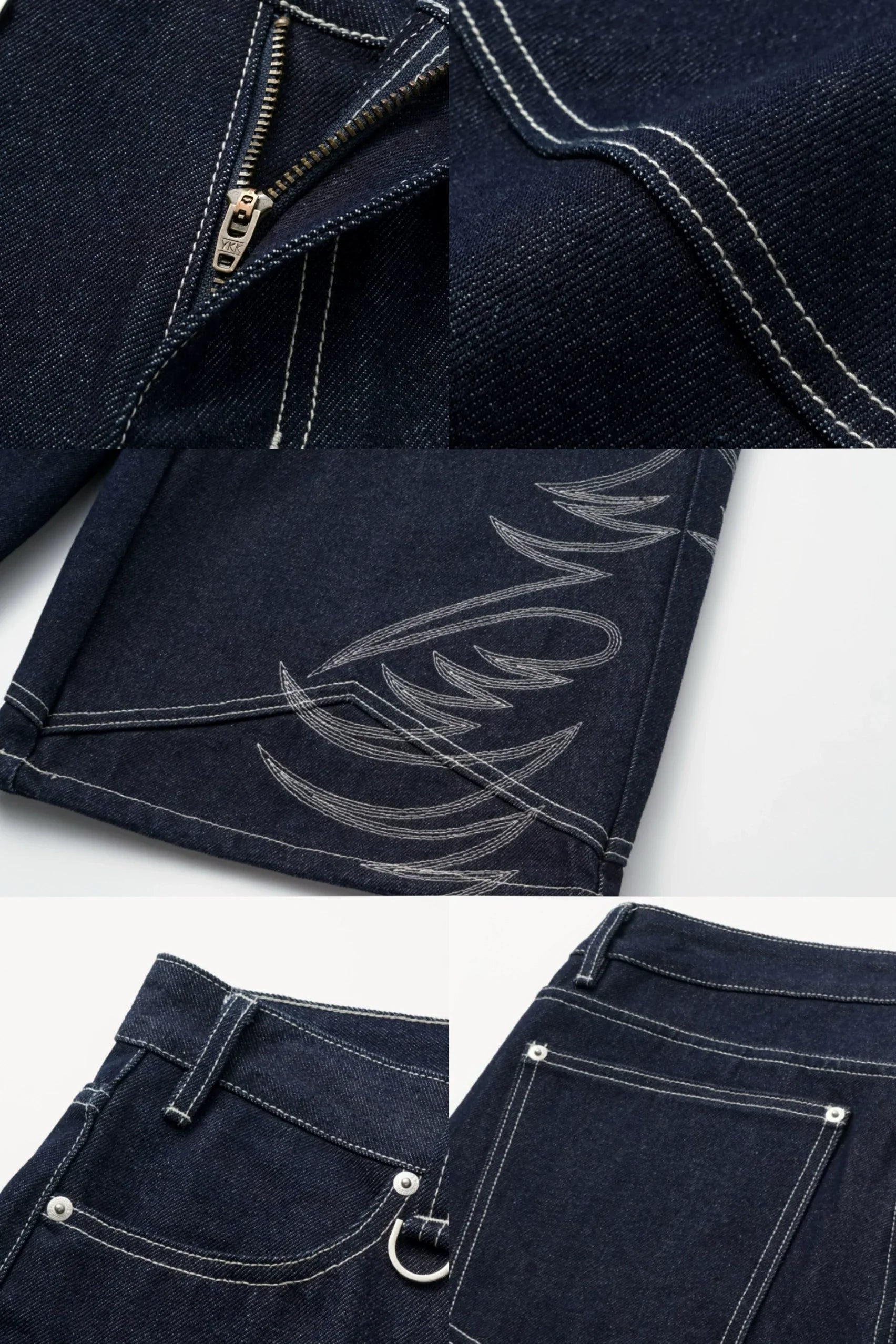 Embroidered Half Denim Jeans