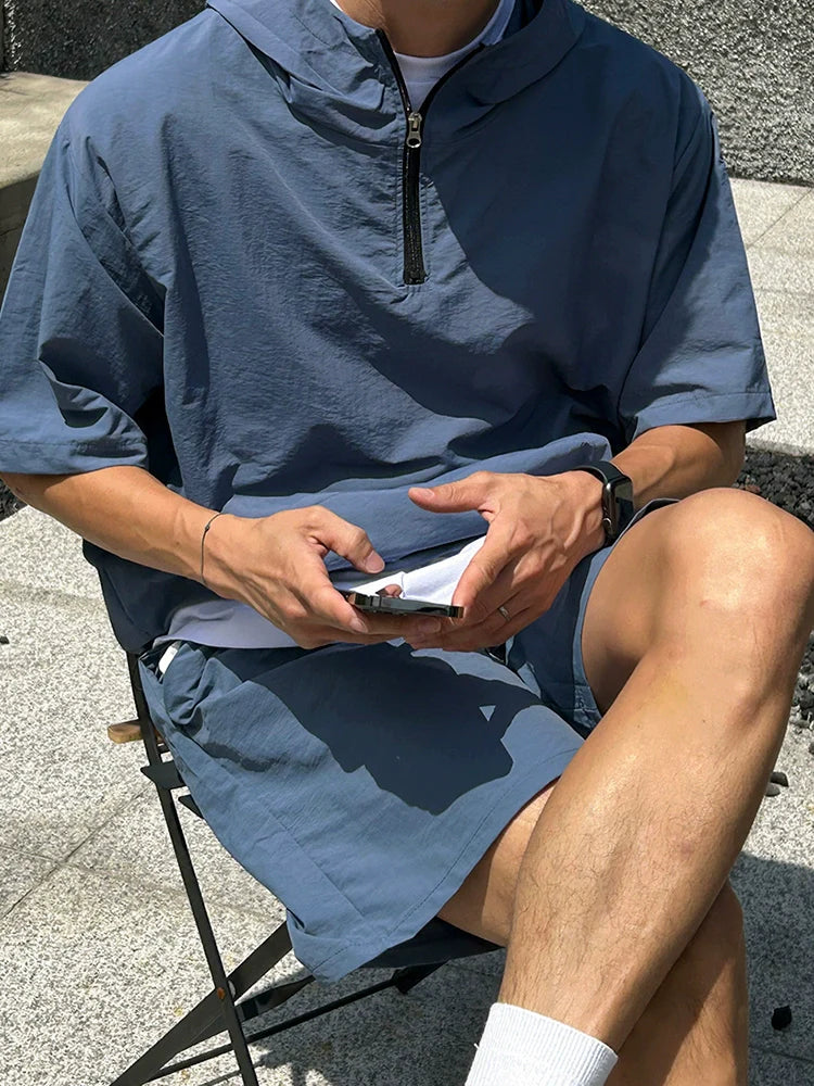 Quick-Dry Short Sleeve Hoodied T-shirt & Straight Short Setup