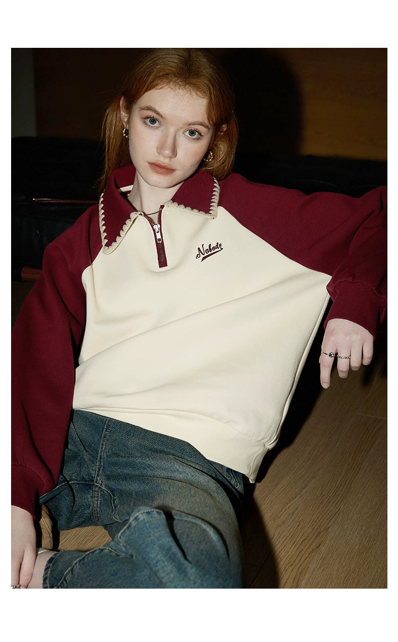 Sudadera retro bicolor con cremallera