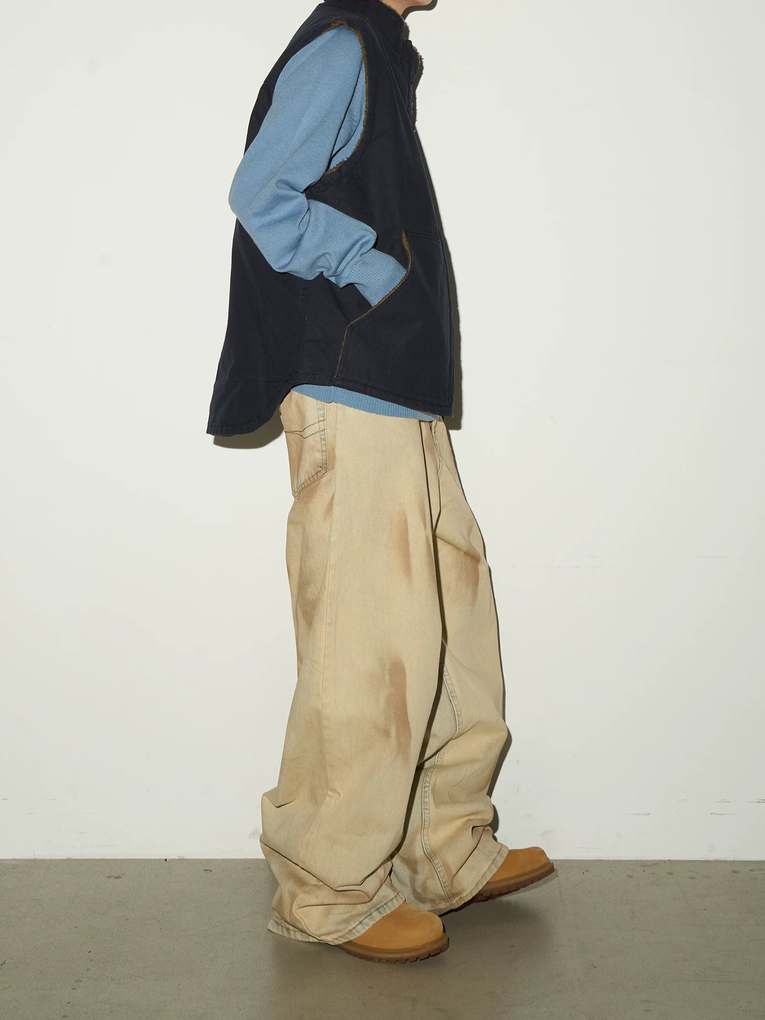 Tie-Dye Washed Damage Wide Leg Denim Jeans