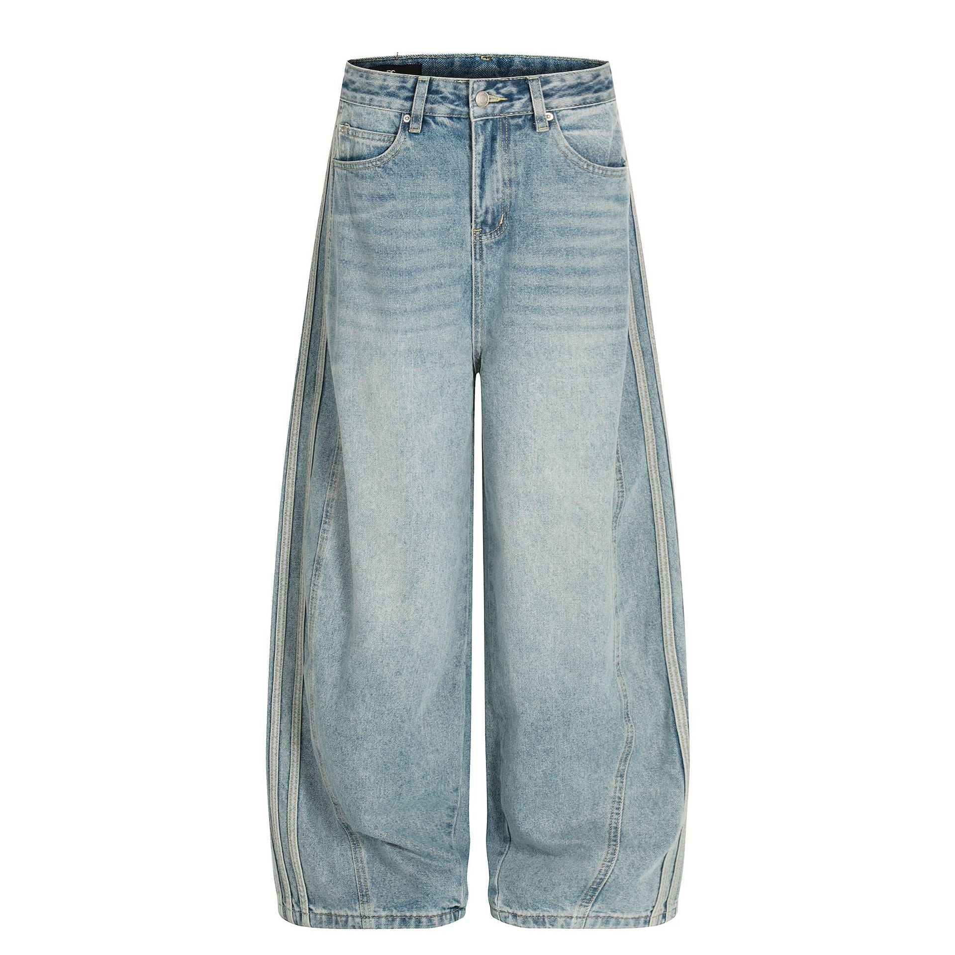 Washed Side Stripe Curved Denim Jeans