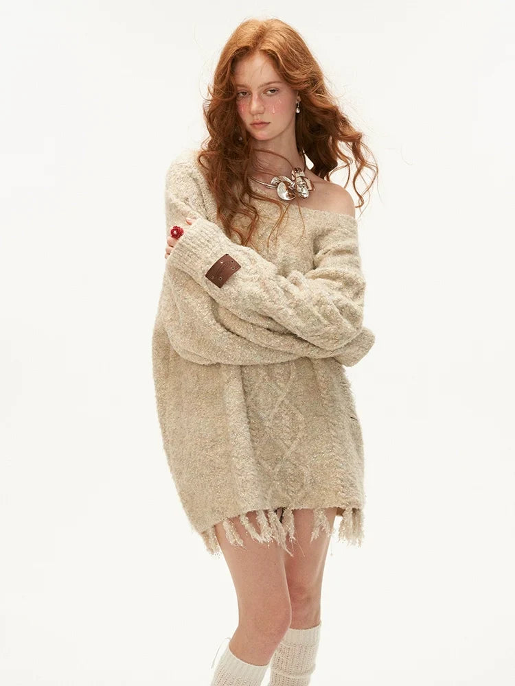 Wool Blend Tassel Knit Sweater & Waist Belt
