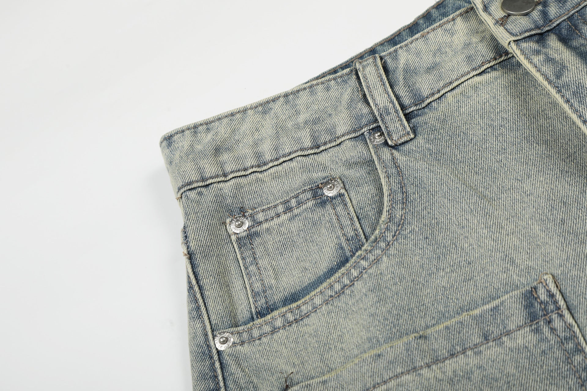 Washed Paint Pocket Wide Leg Denim Jeans