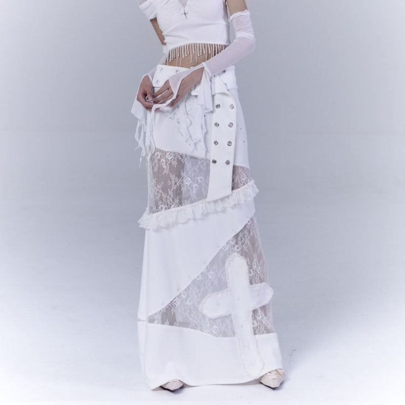 Lace Patchwork Low Waist Long Skirt