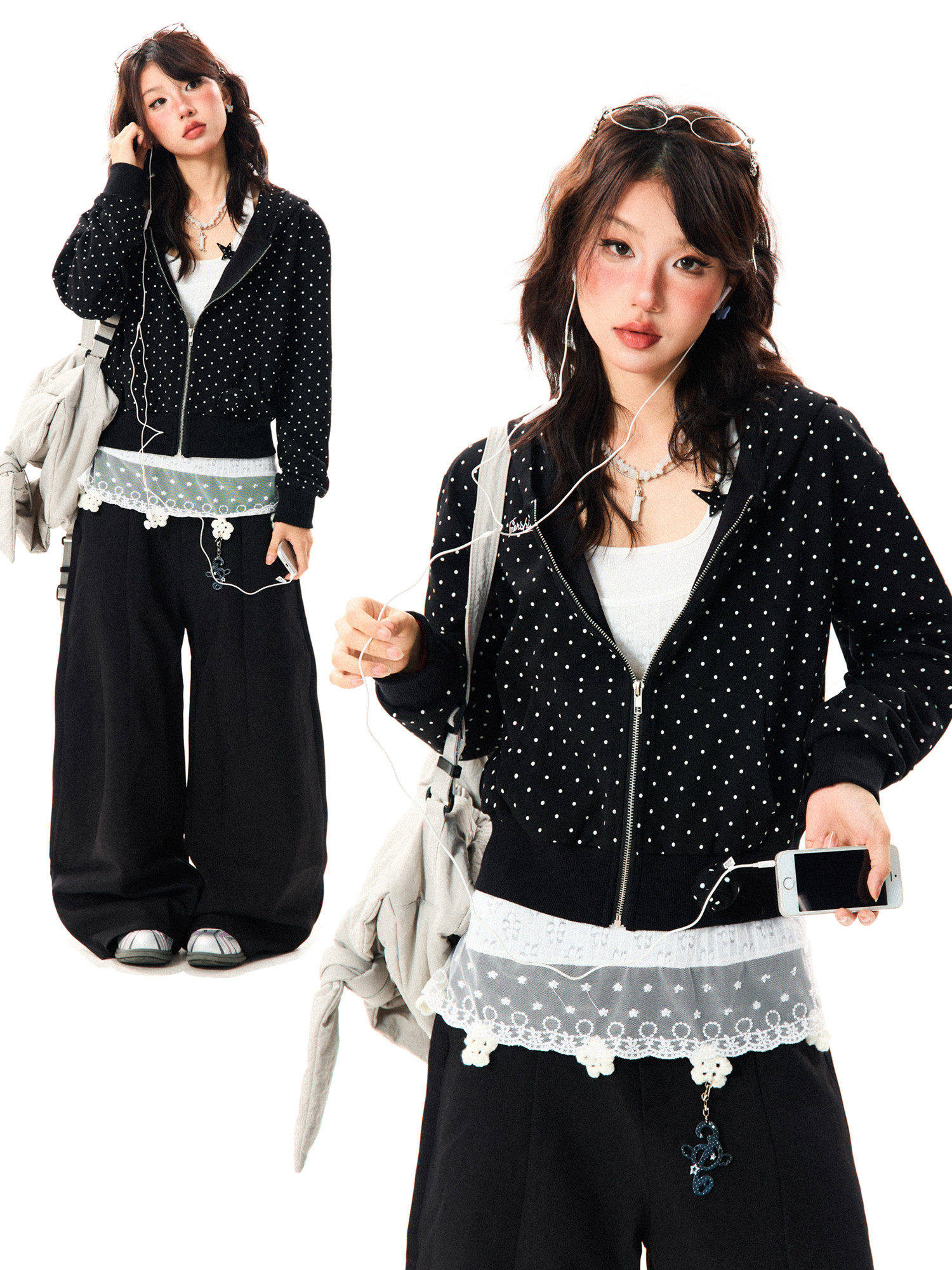 Polka Dot Zipper Hoodie