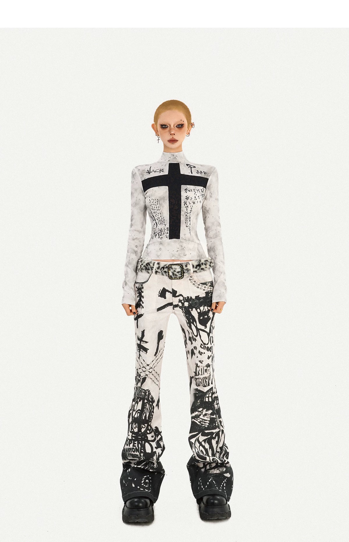 Ink Print Design Denim Jeans
