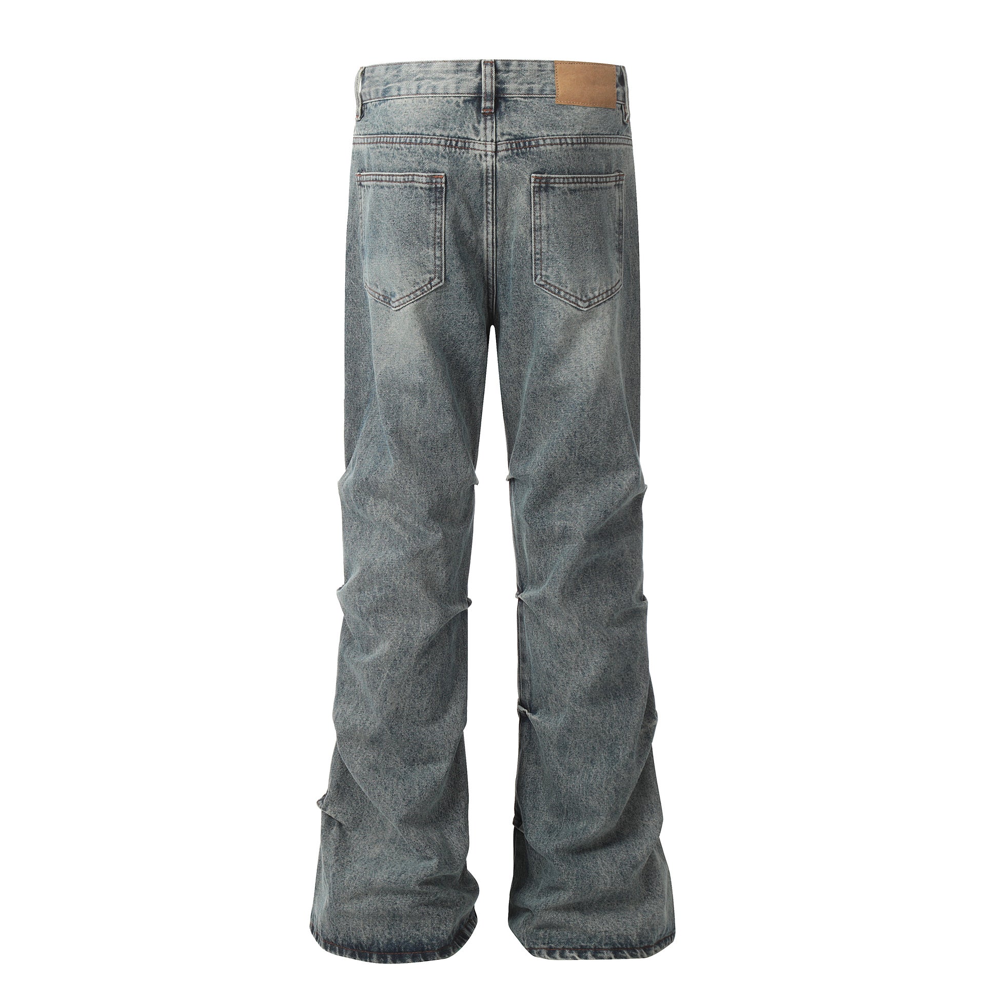 Washed Pleats Straight Denim Jeans