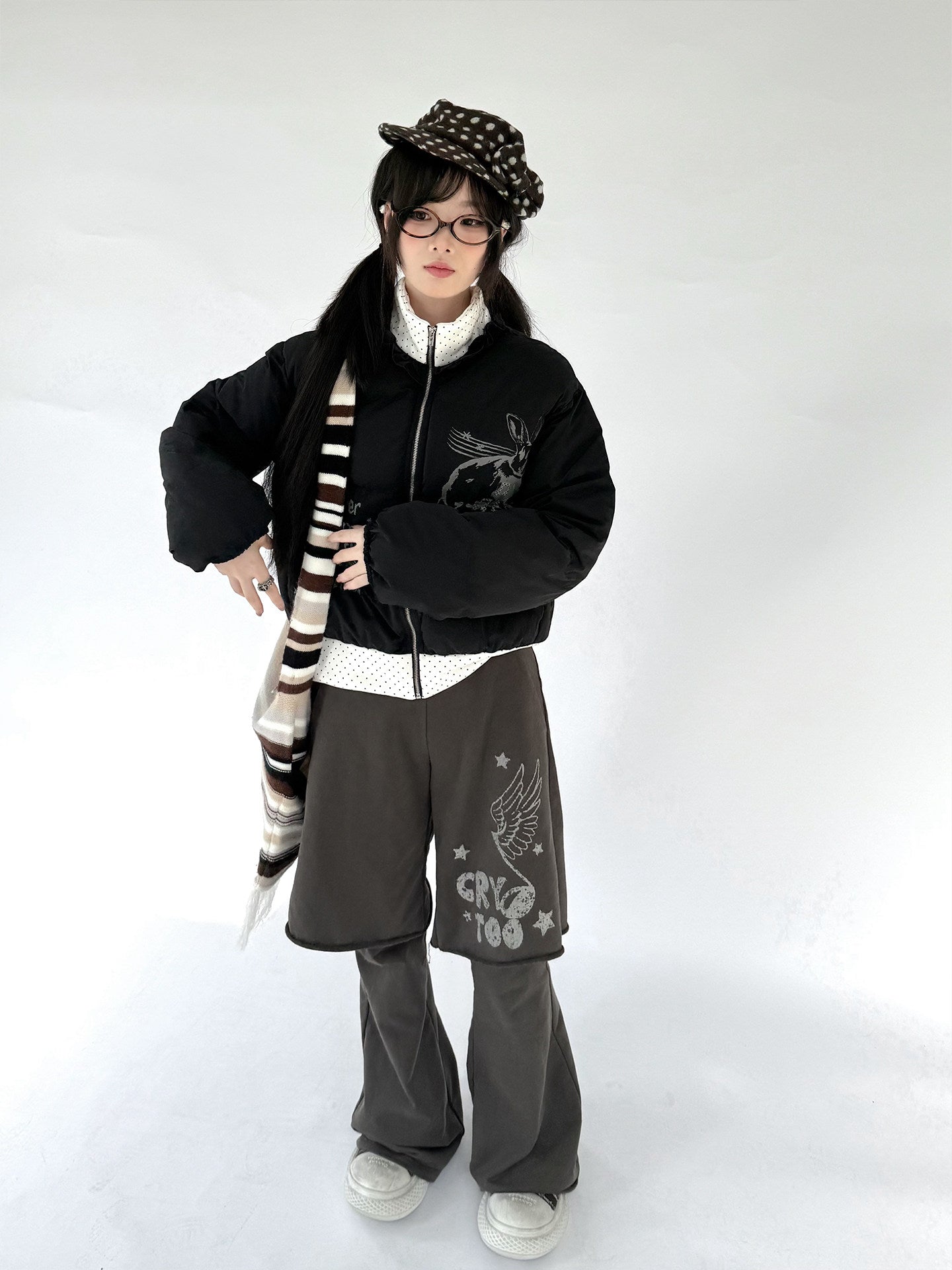 Fake Layered Half Flare Low Rise Pants