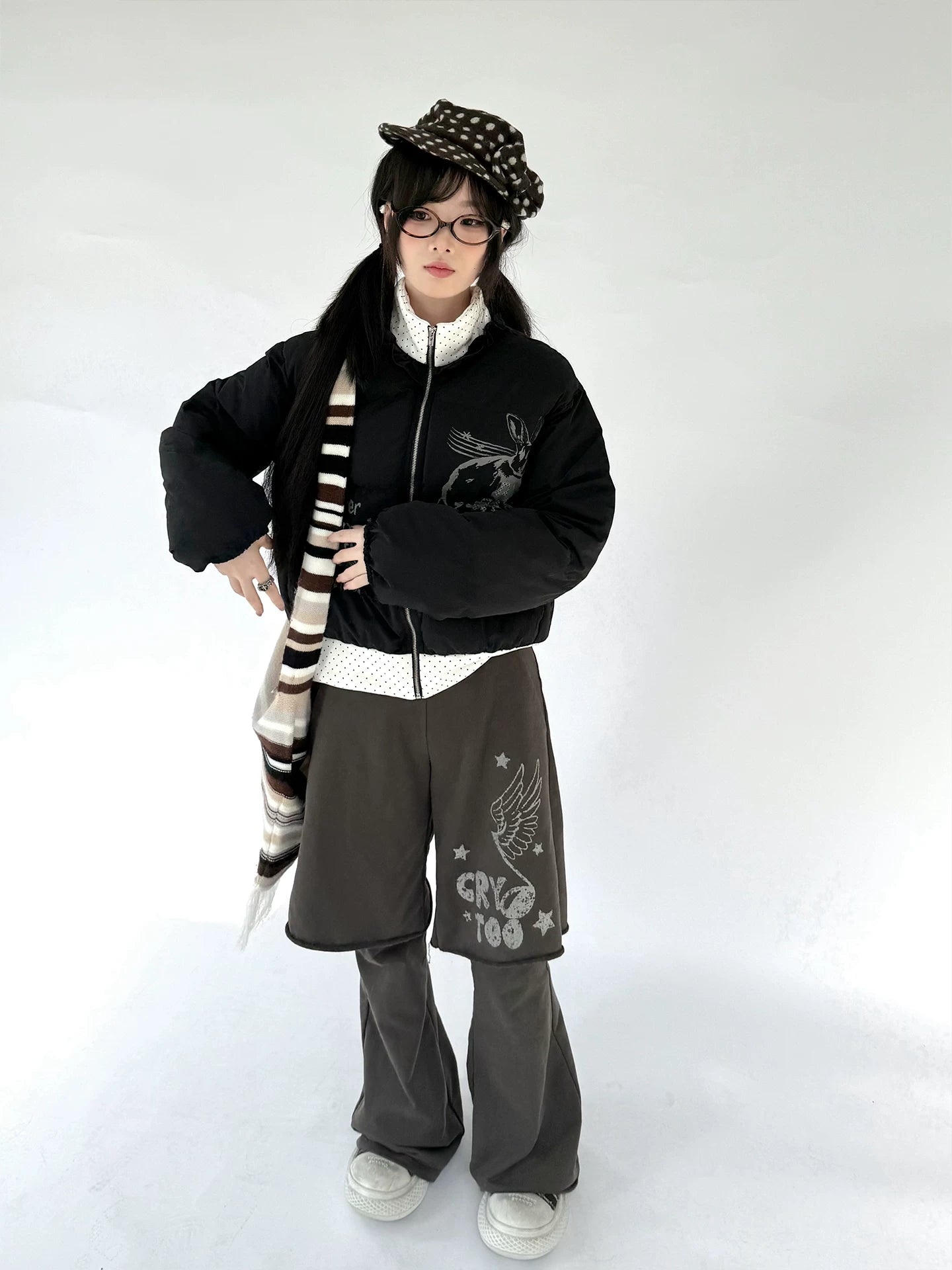 Fake Layered Half Flare Low Rise Pants
