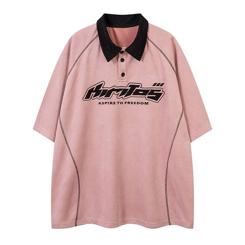 Camiseta polo bordada con cuello vuelto - M / Rosa