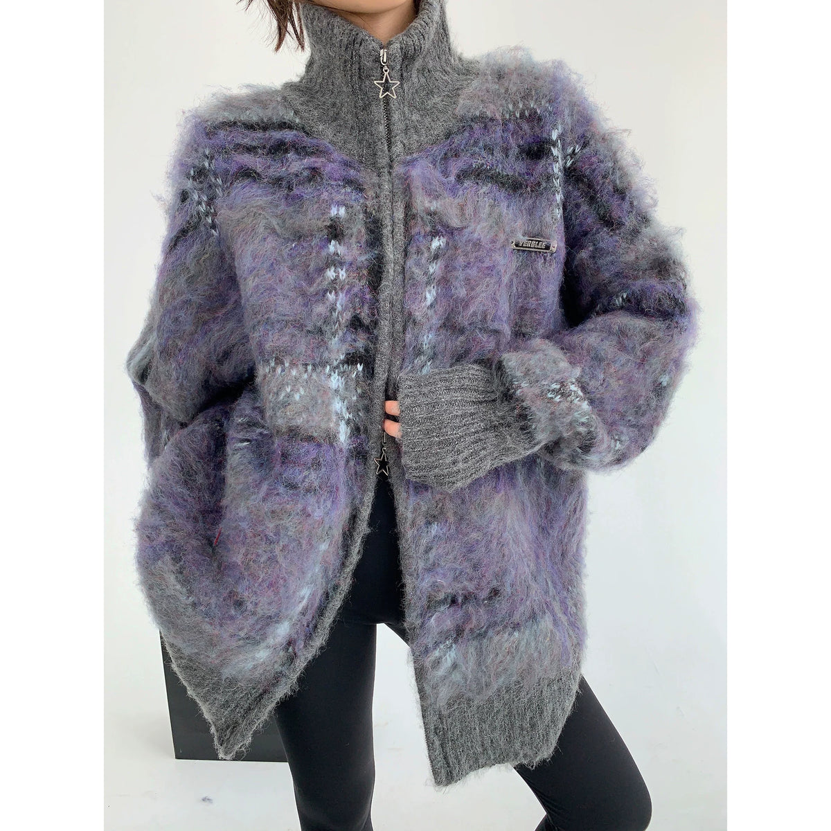 Oversized Double Zipper Knit Cardigan
