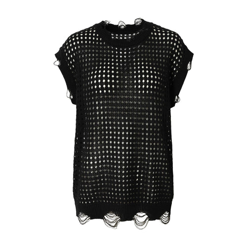 Colete de Tricô com Design de Malha Danificada - Preto / M