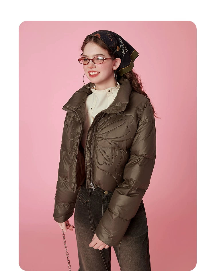High-Neck Short White Duck Down Jacket