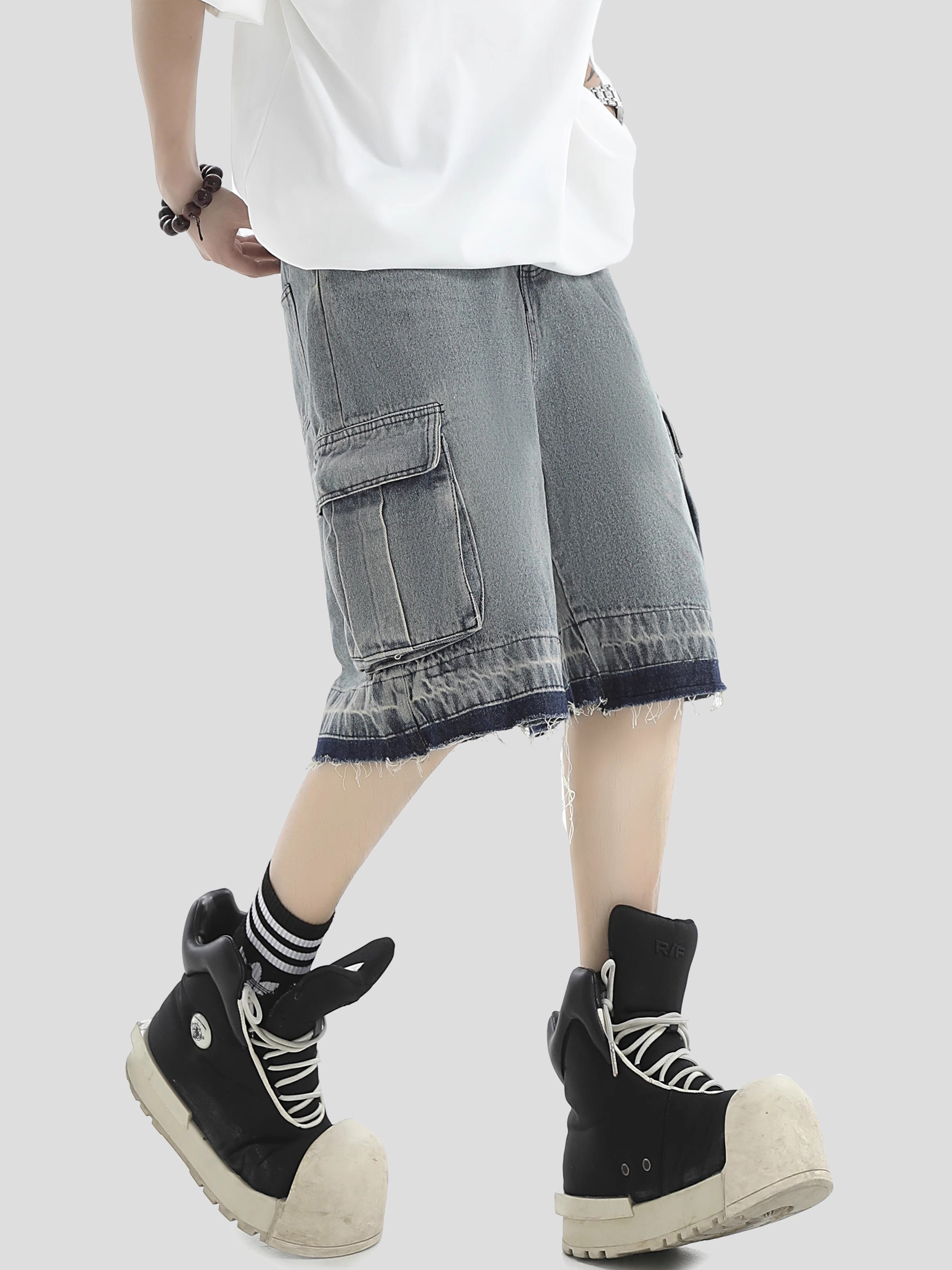 Damage Gradation Denim Short Pants