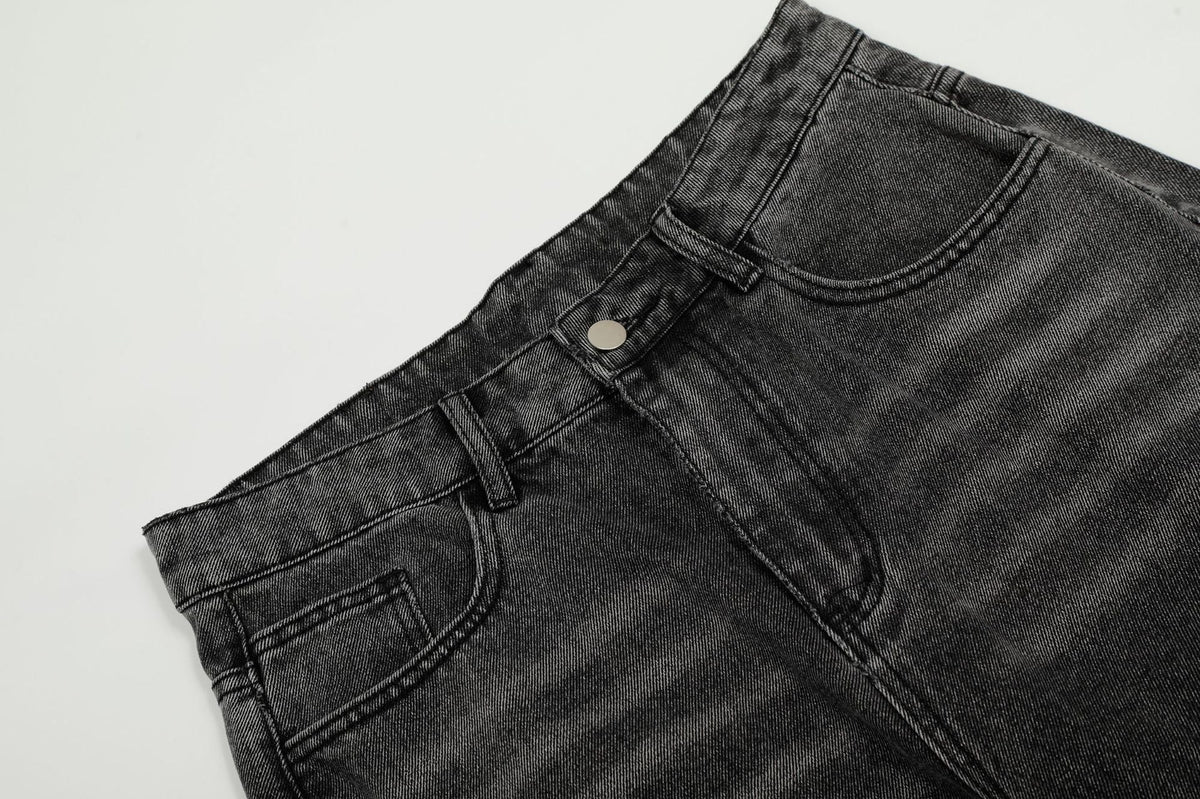 Washed Irregular Panel Wide Leg Denim Jeans
