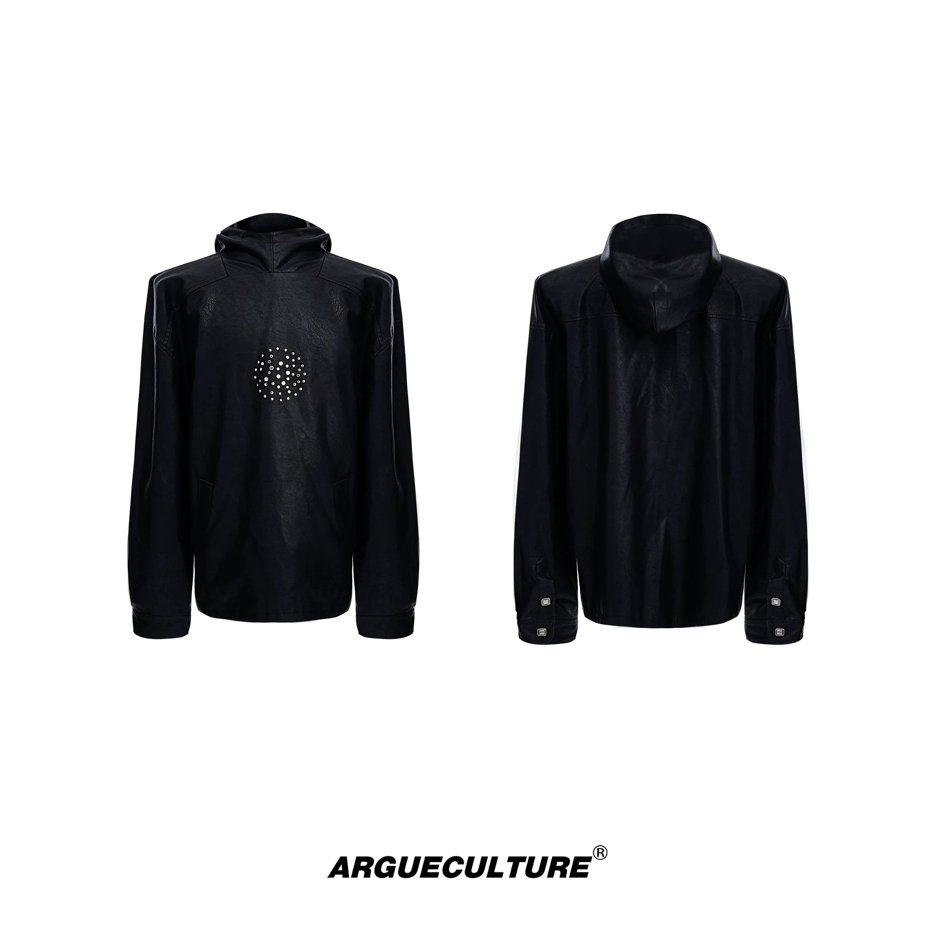 Metal Rivet Design Oversize PU Leather Hoodie
