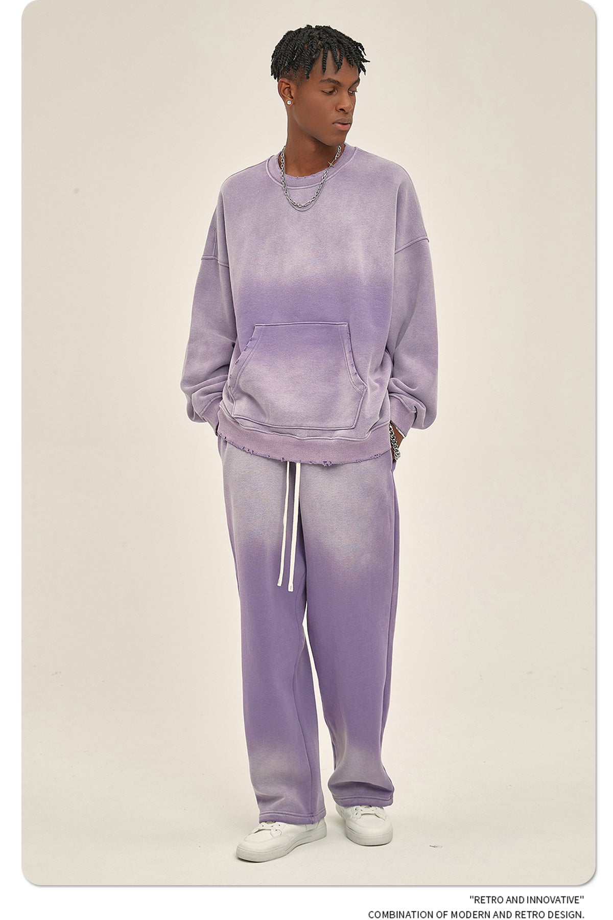 Fleece Lining Spray-dye Damage Oversize Sweatshirt