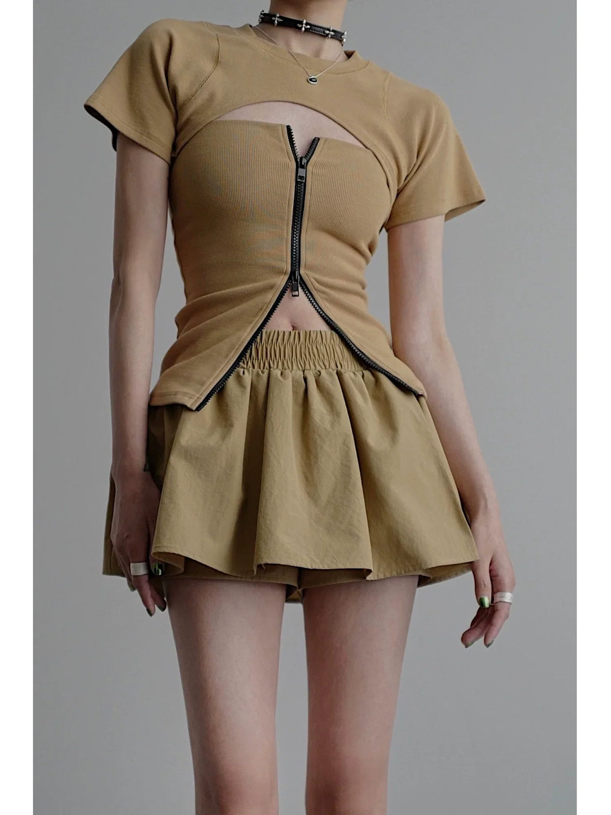 Zipper Tube Top & Short Sleeve T-Shirt