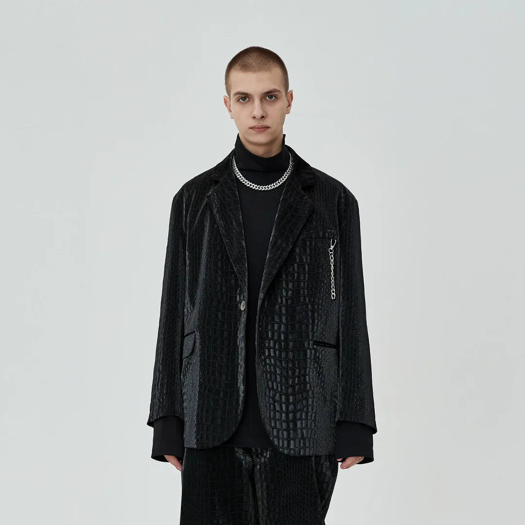 Oversize Crocodile PU Leather Jacket
