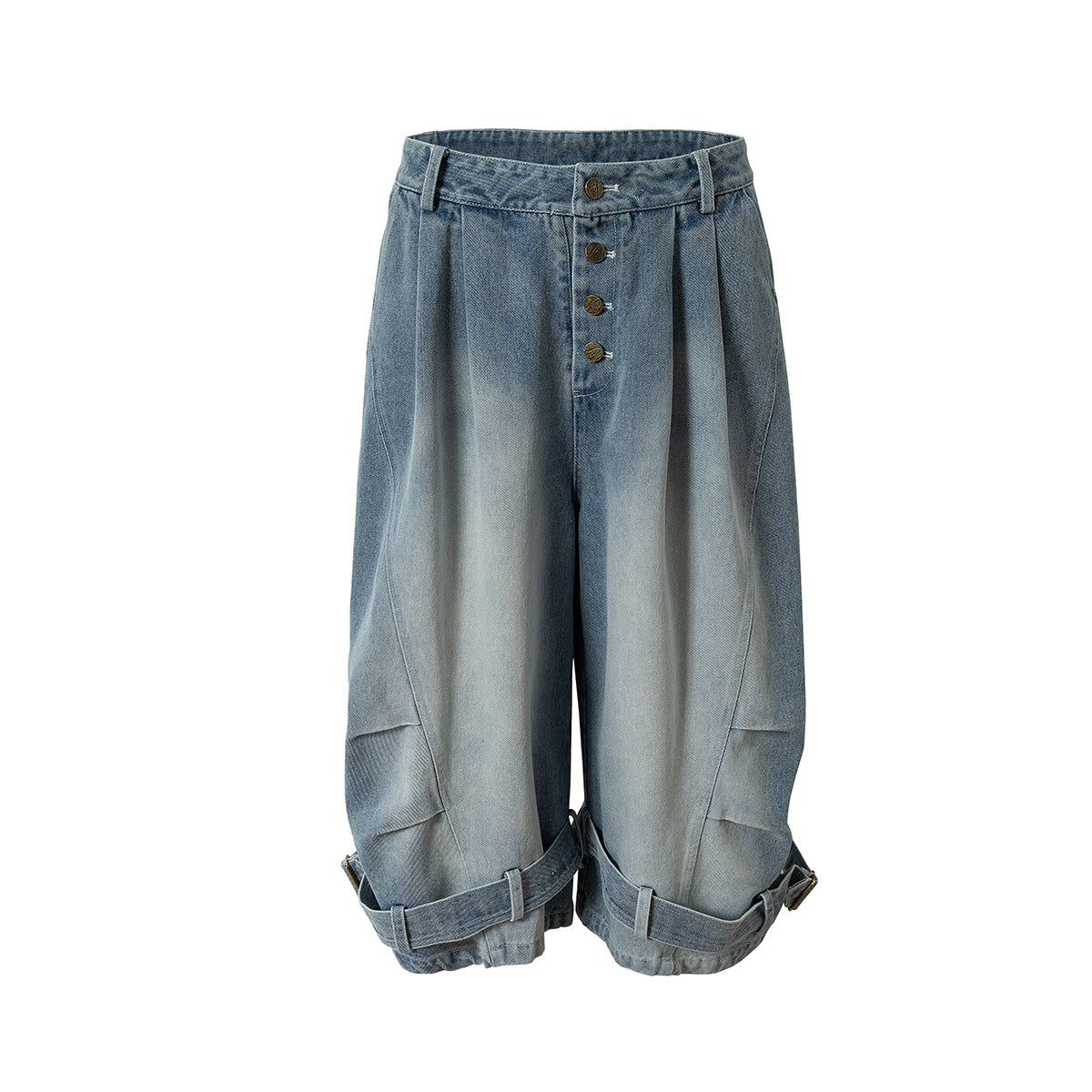 Lace-Up Washed Wide Leg Denim Short Pants