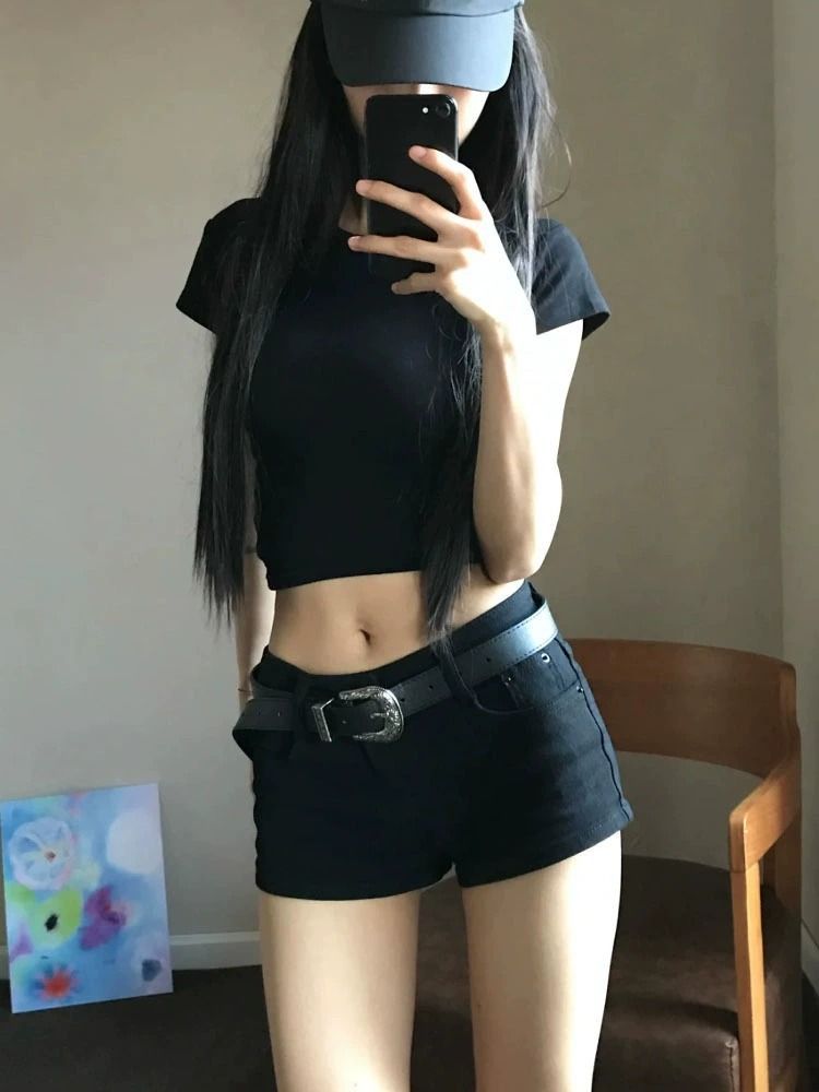 Halloween Costume Black Denim Shorts
