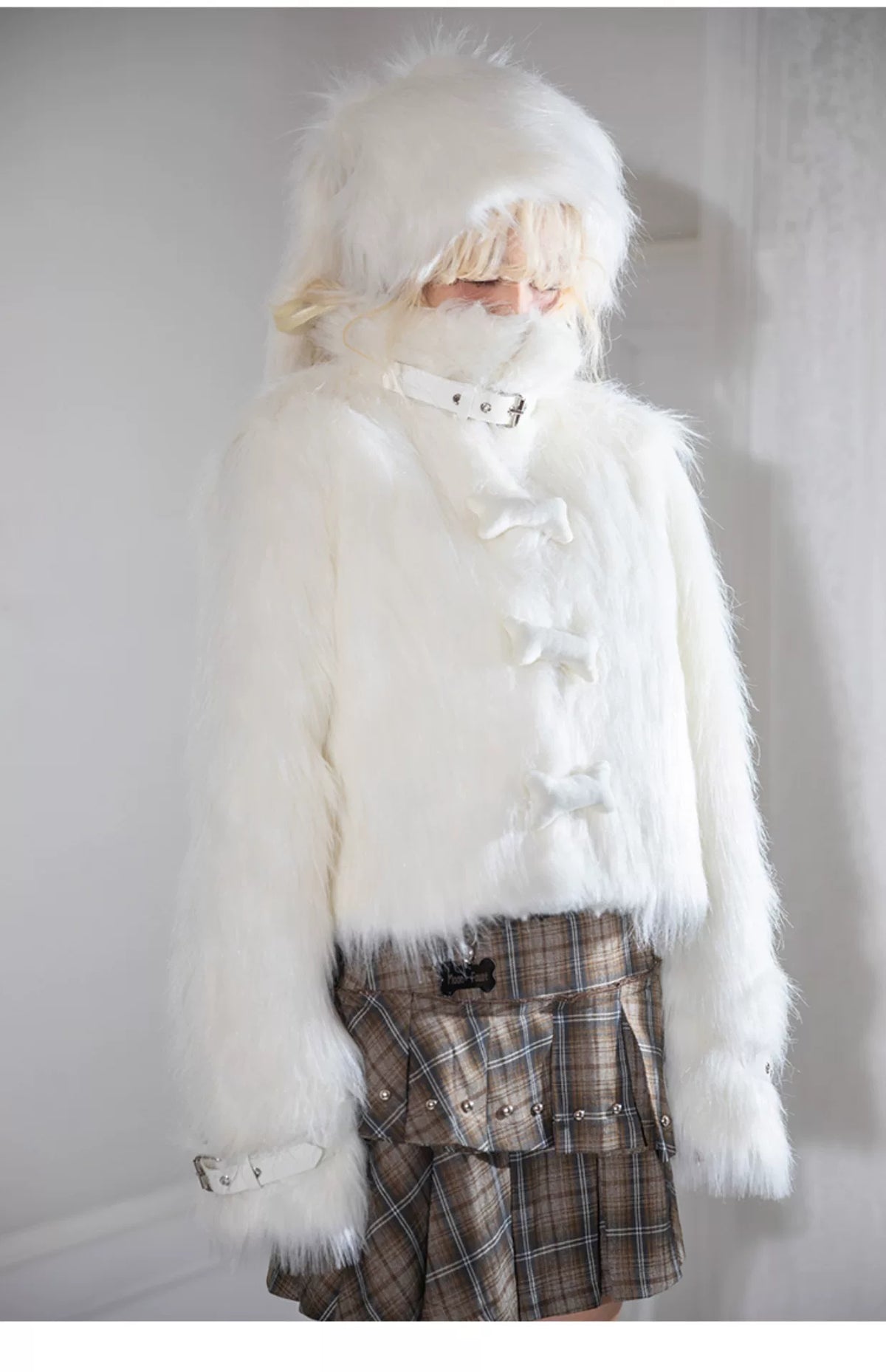 Dog Bone Pattern Fake Fur Jacket