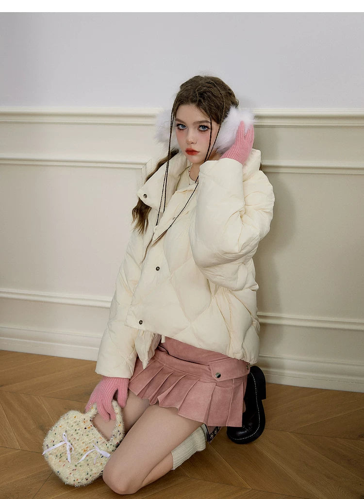 Bow Design Stand Neck White Duck Down Jacket