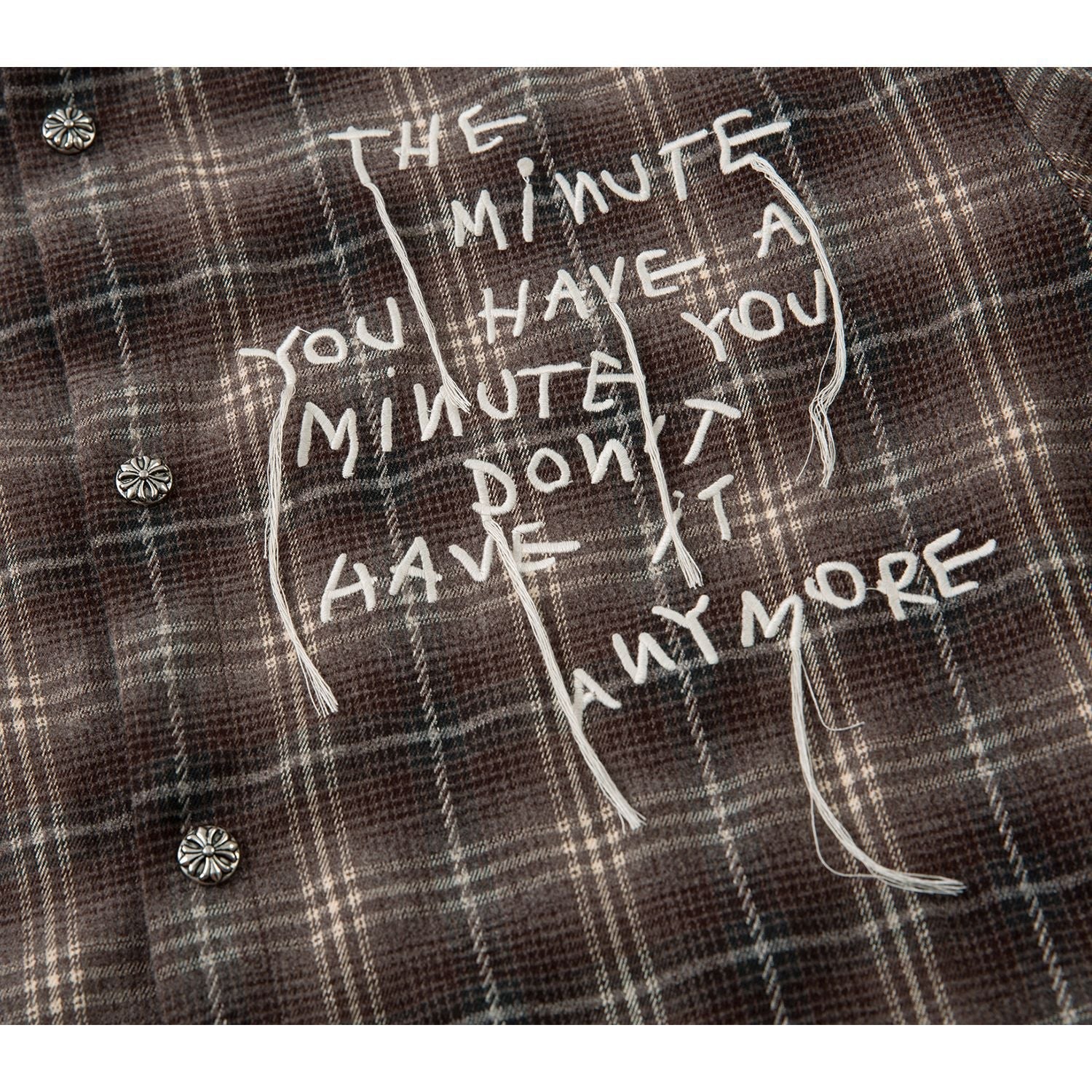 Plaid Letter Embroidery Fake Layered Long Sleeve Shirt