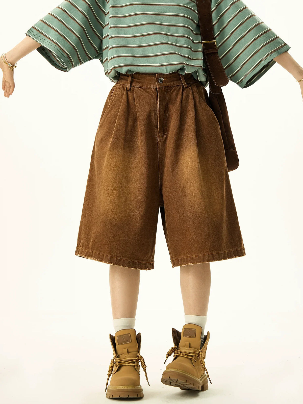Washed Wide Leg Denim Shorts