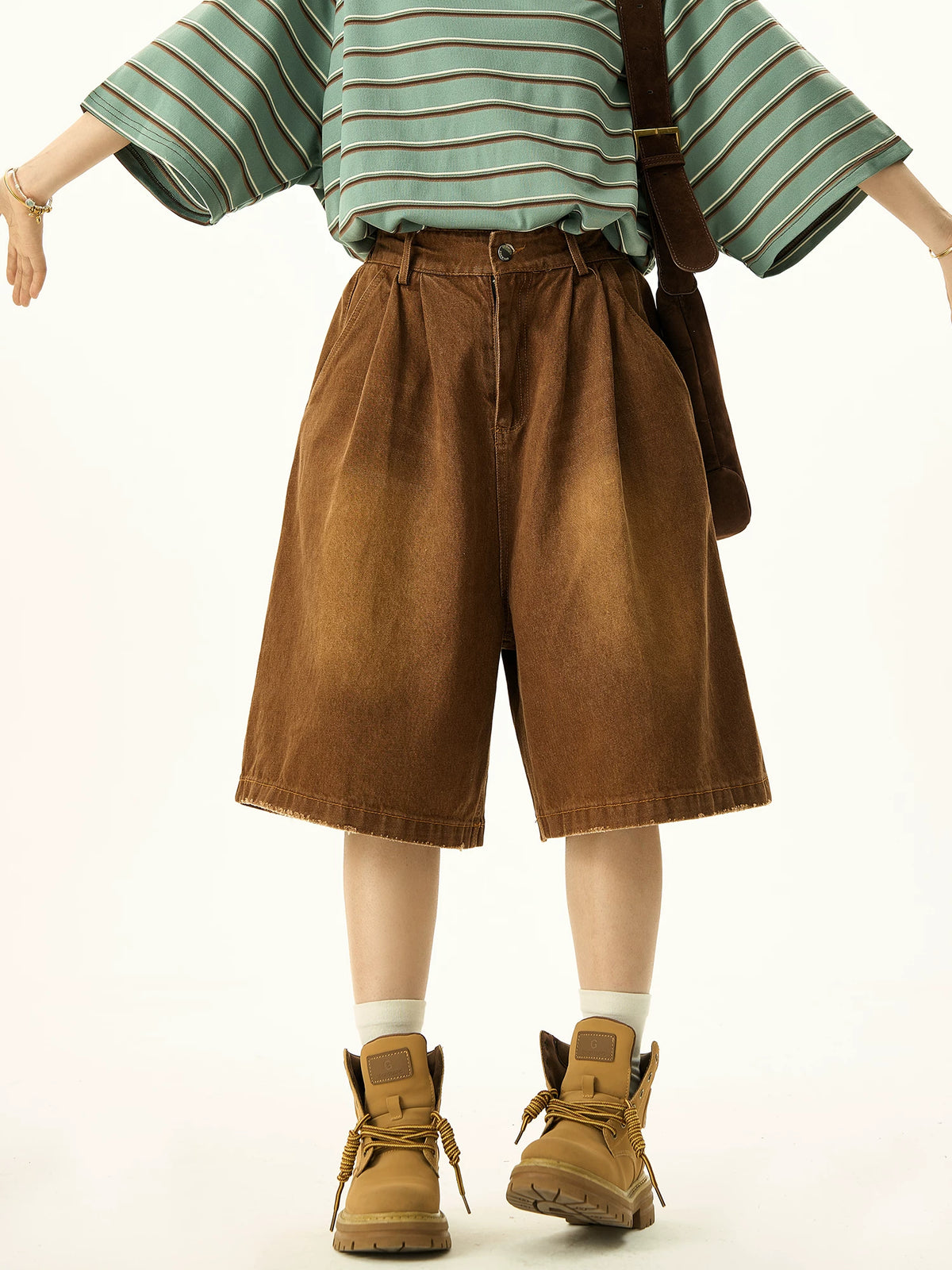 Washed Wide Leg Denim Shorts