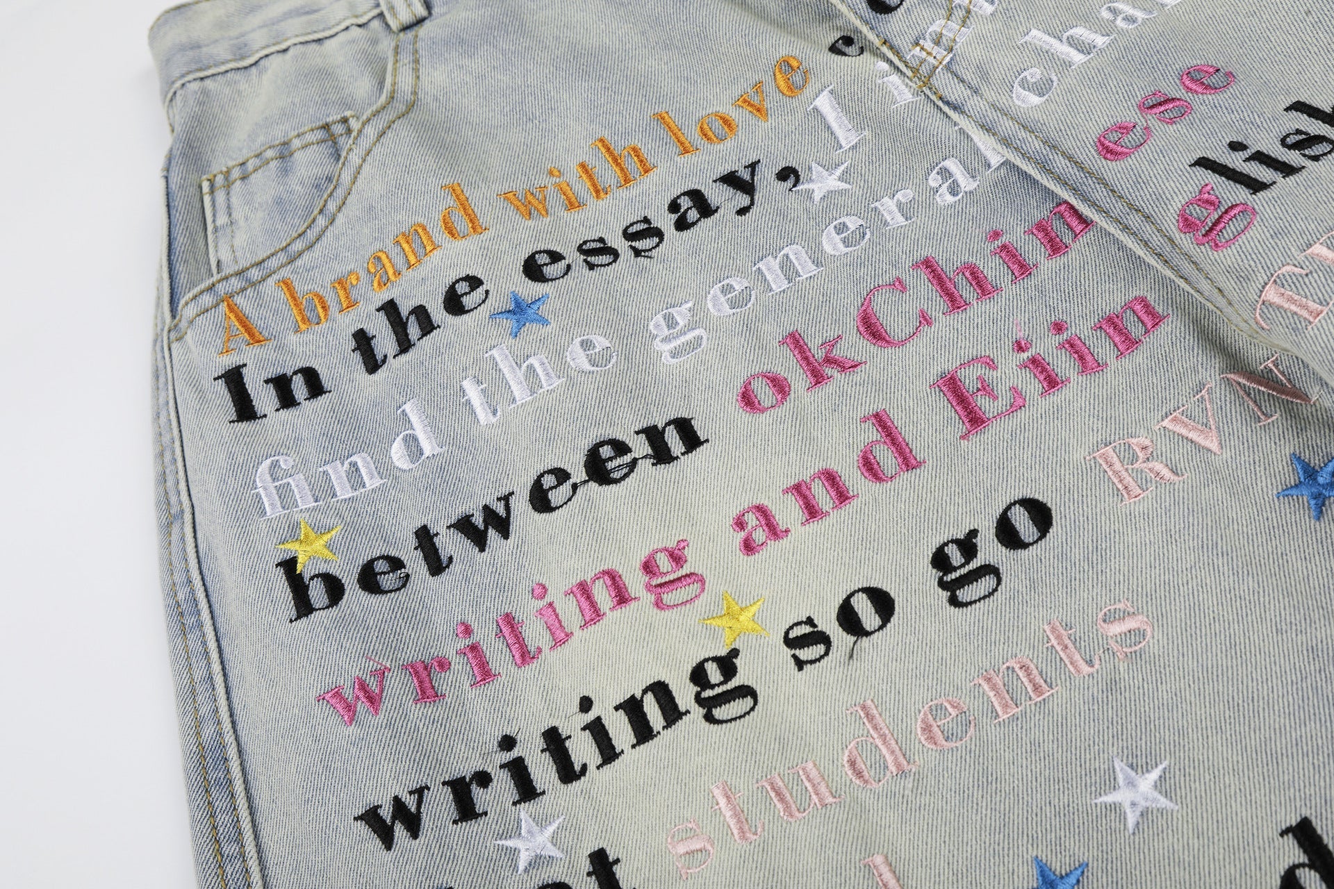 Letter Star Print Denim Jort