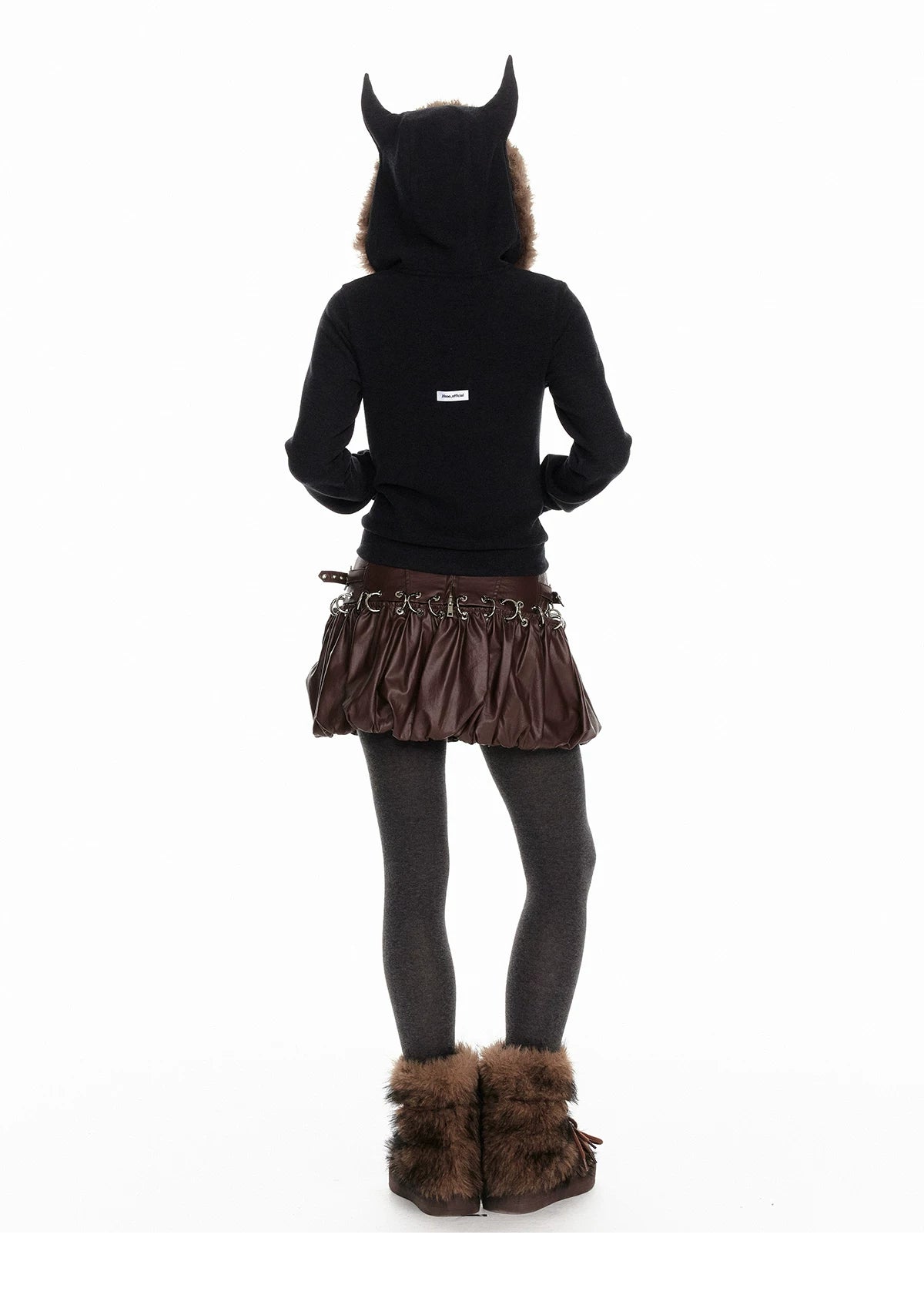 Horn Fur Collar Fuzzy Zipper Hoodie & Wide-Leg Pants Setup