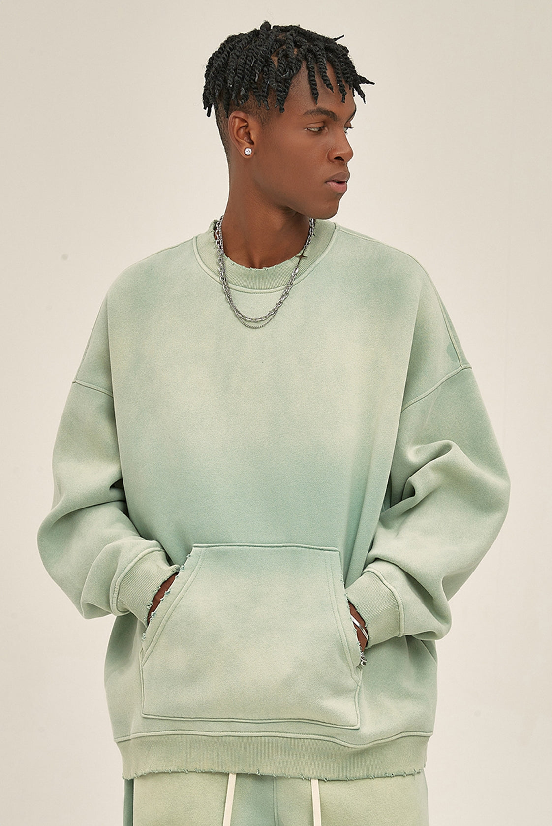 Fleece Lining Spray-dye Damage Oversize Sweatshirt