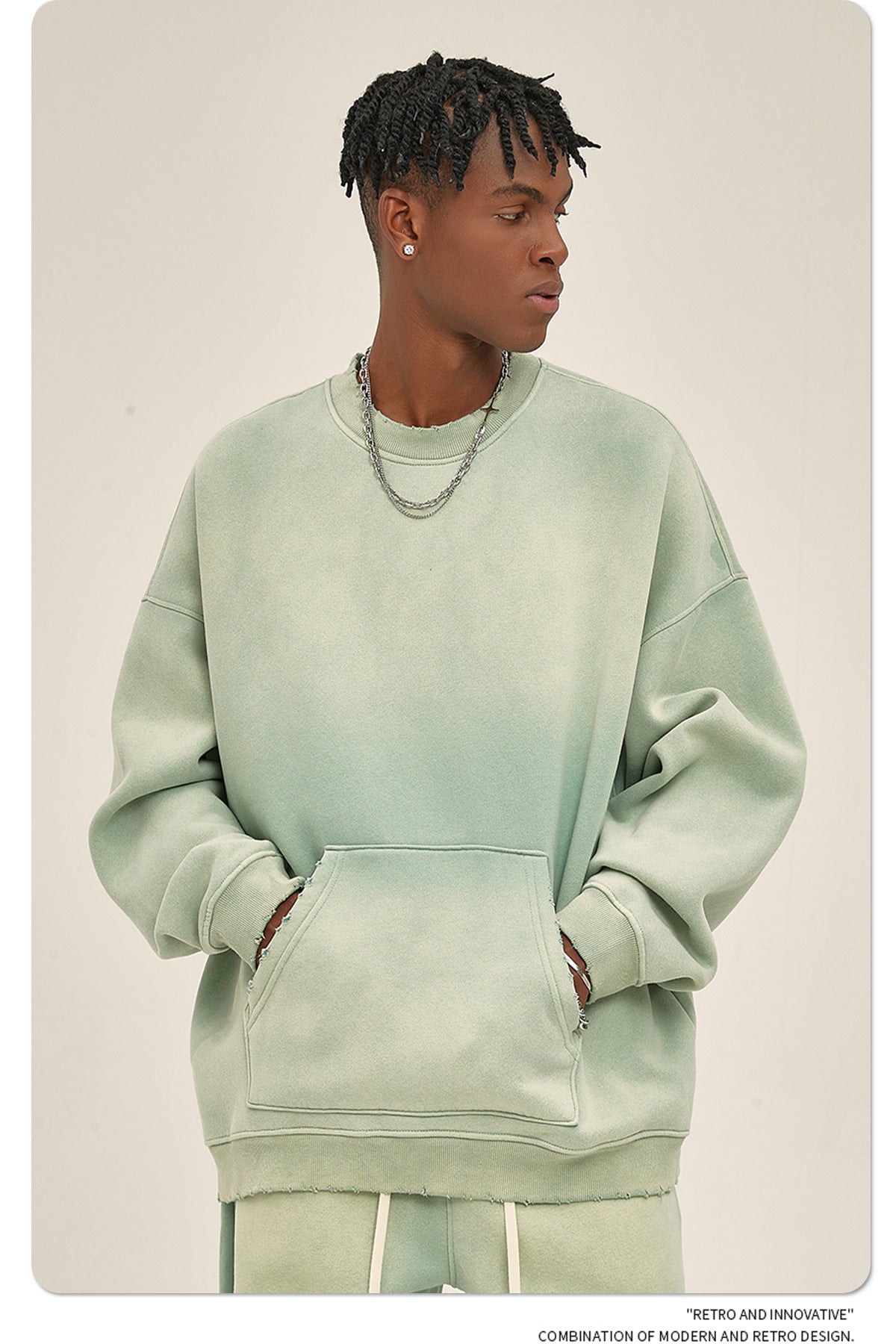 Fleece Lining Spray-dye Damage Oversize Sweatshirt