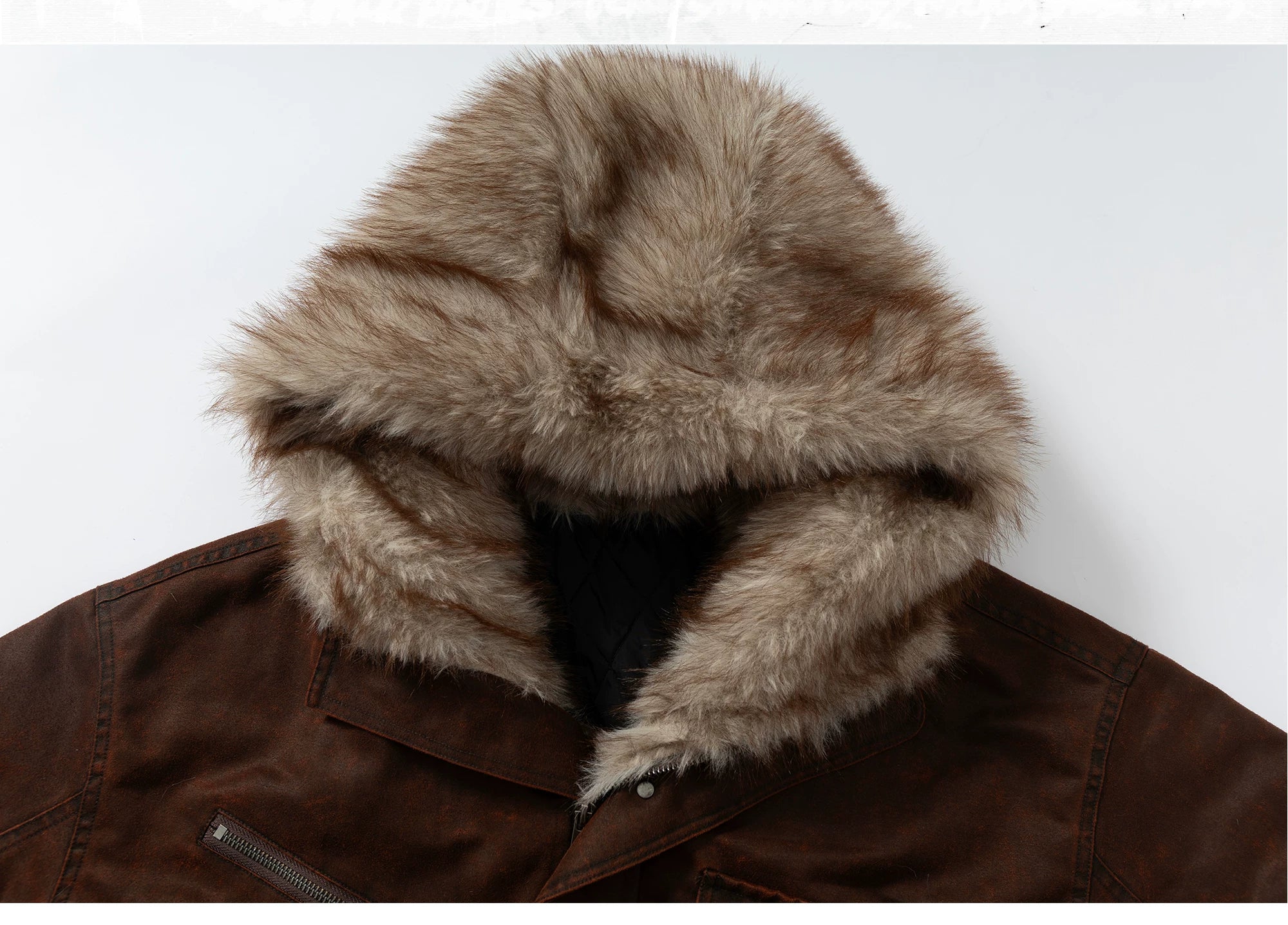 Fake Fur Hooded Multi-Pocket Buckle Detail Jacket