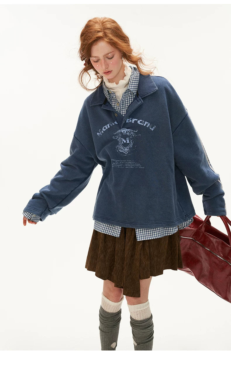 Washed Lace Polo Sweatshirt