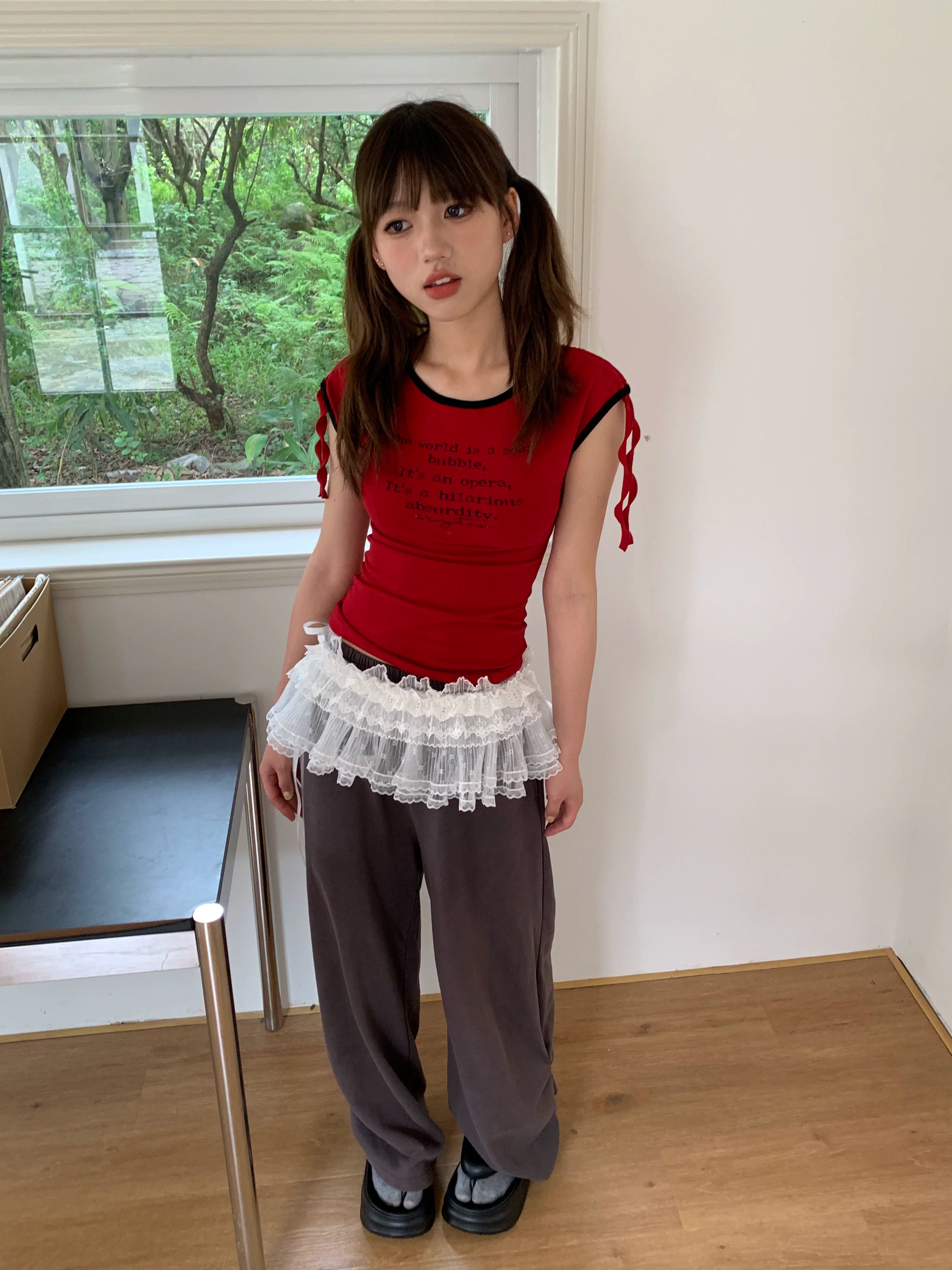 Rhinestone Drawstring Wide Leg Sweatpants