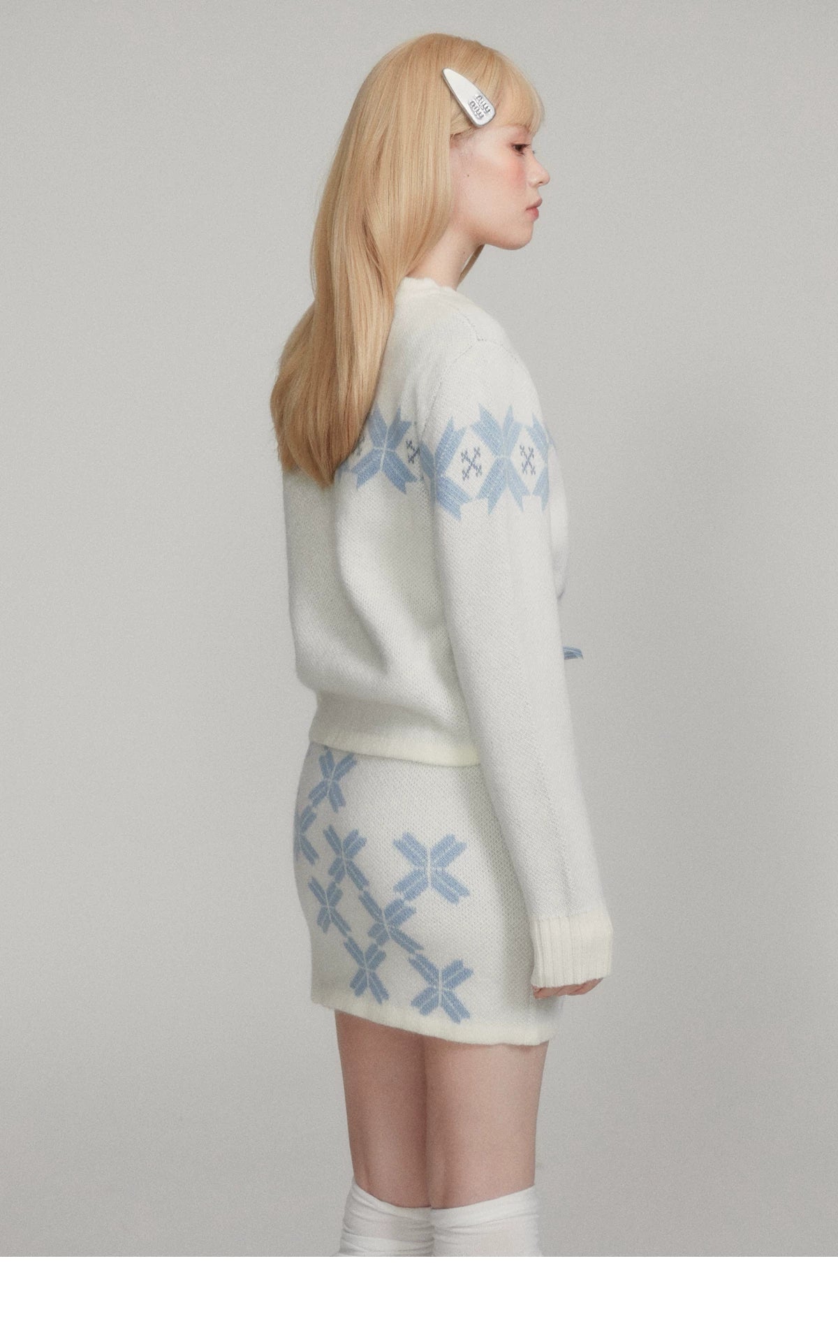 Teddy Bear Snowflake Knit Cardigan & Short Skirt Setup