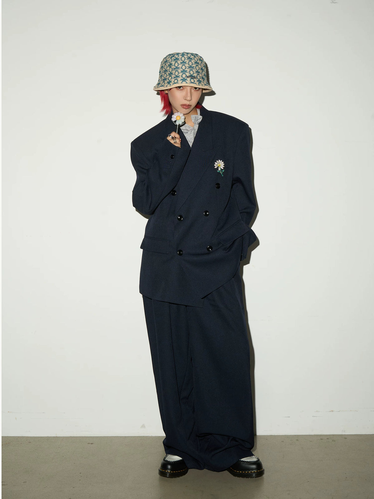 Daisy Brooch Double-Breasted Tailored Jacket & Straight Trousers Setup