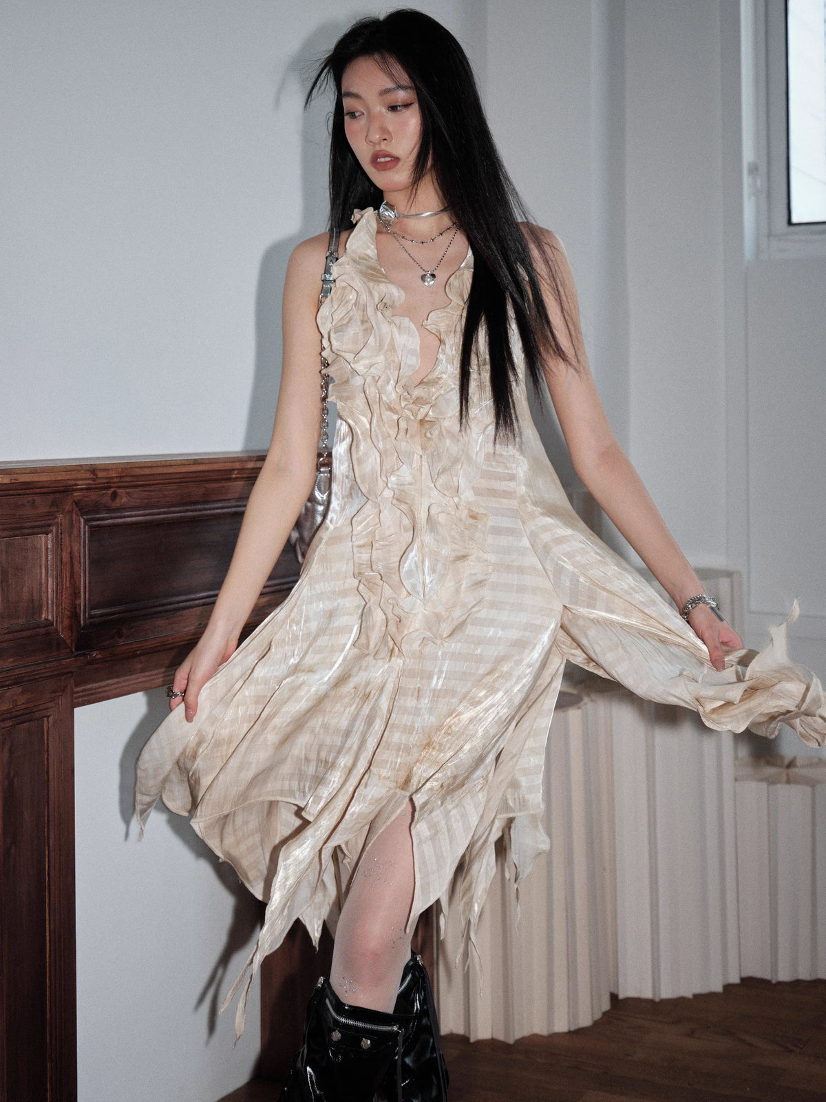 Tie Dye Hanging Neck Bare Back Dress