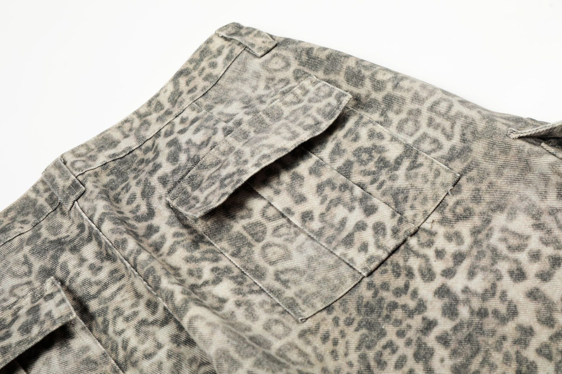 Leopard Multi-Pocket Wide Leg Cargo Pants