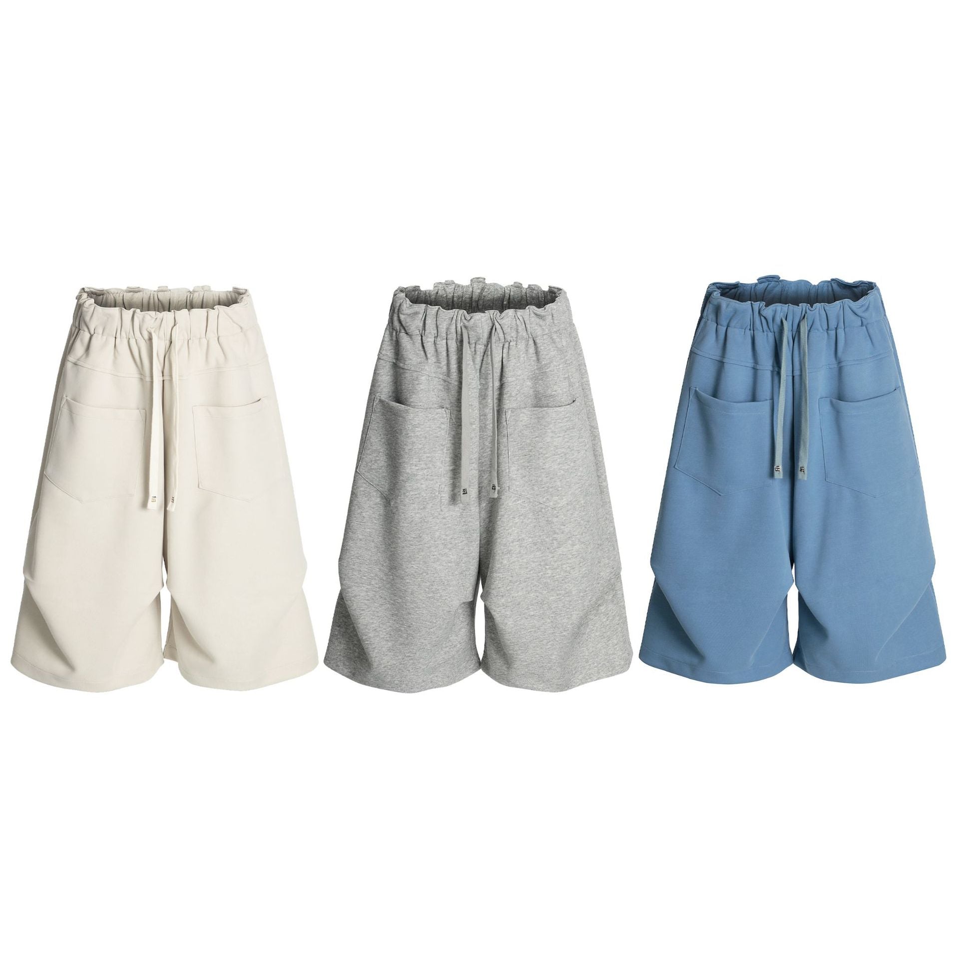 Pleats Panel Wide Leg Half Sweatpants