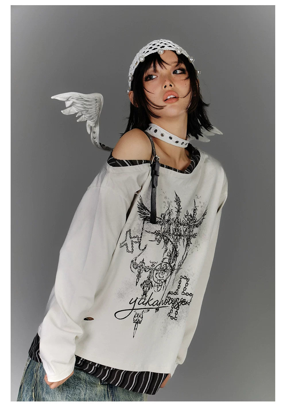 Off-Shoulder Asymmetrical Punk Long Sleeve T-Shirt