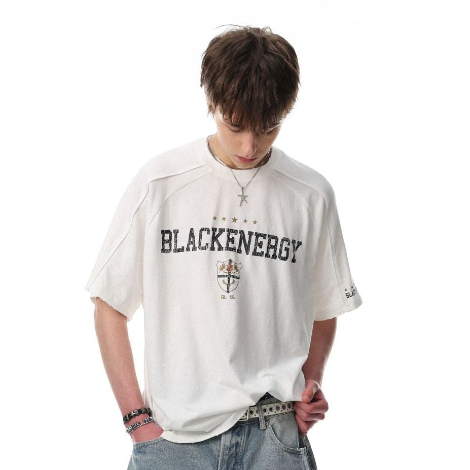 Letter Embroidery Piping Short Sleeve T-Shirt