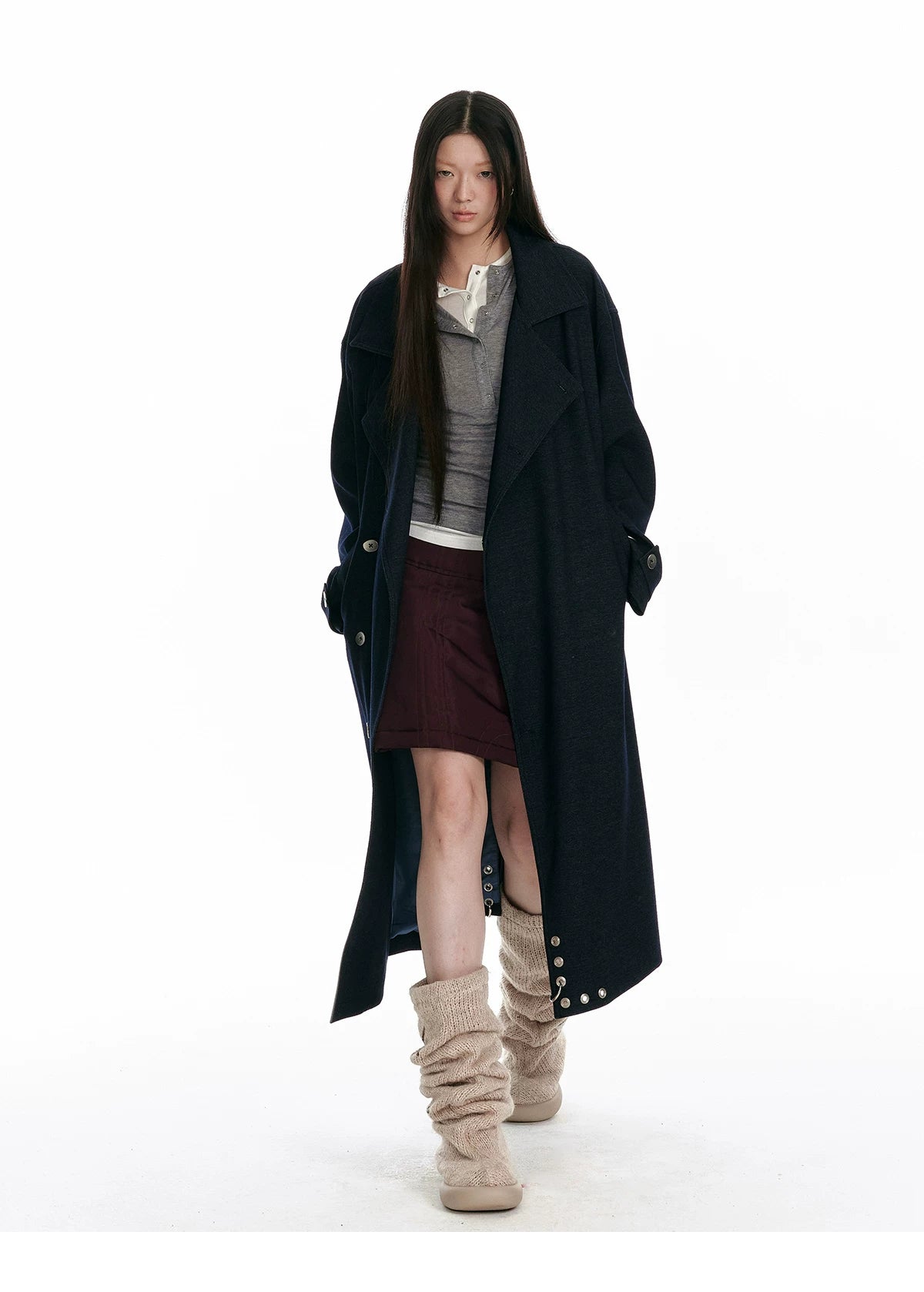 Double-Breasted Large Lapel Long Coat