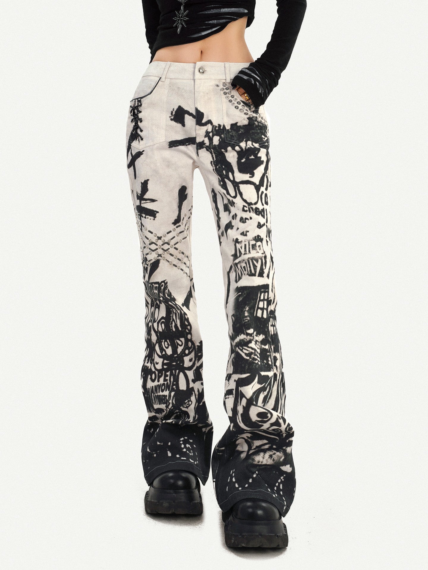 Ink Print Design Denim Jeans